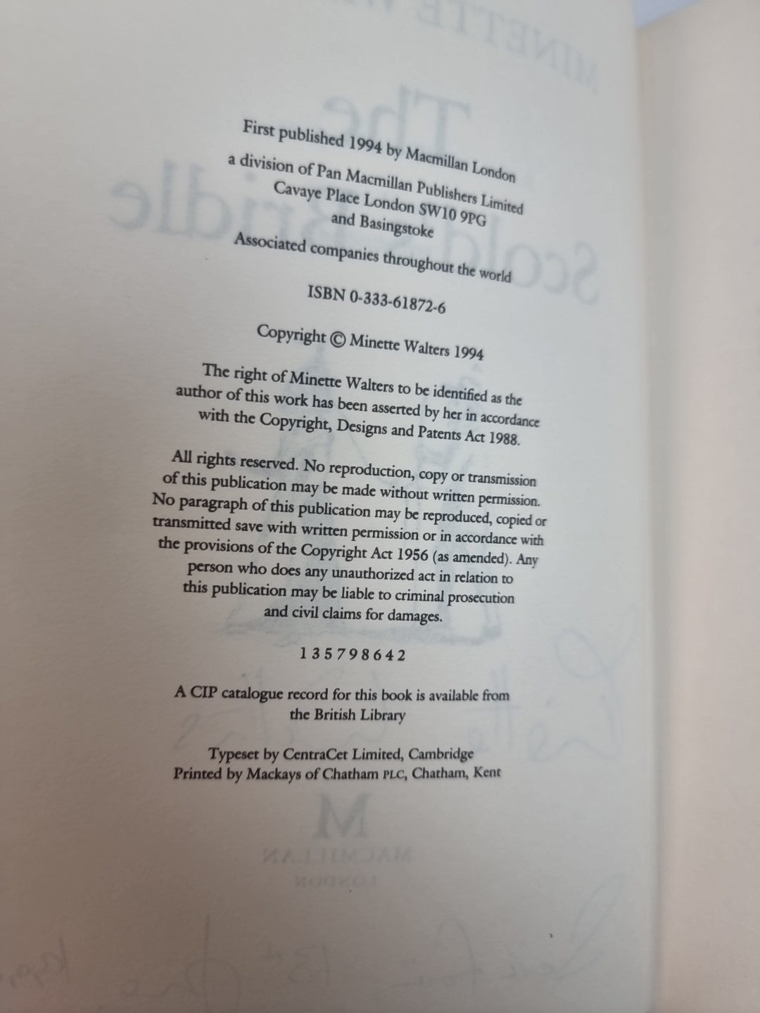 The Scold's Bridle by Minette Walters (1994)New 1st Edition Signed Free Delivery