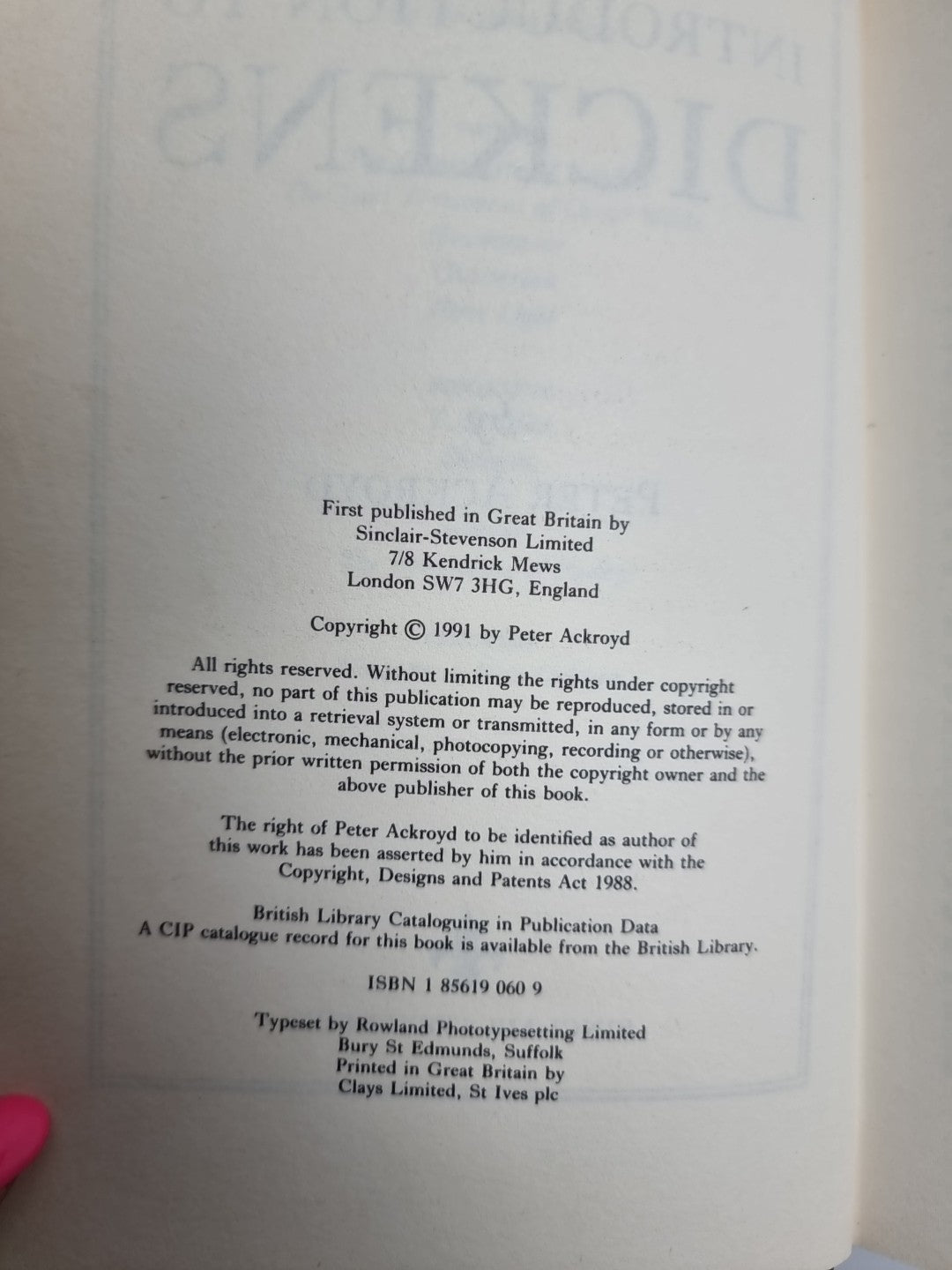 Introduction to Dickens by Peter Ackroyd, 1st edition New Free Delivery