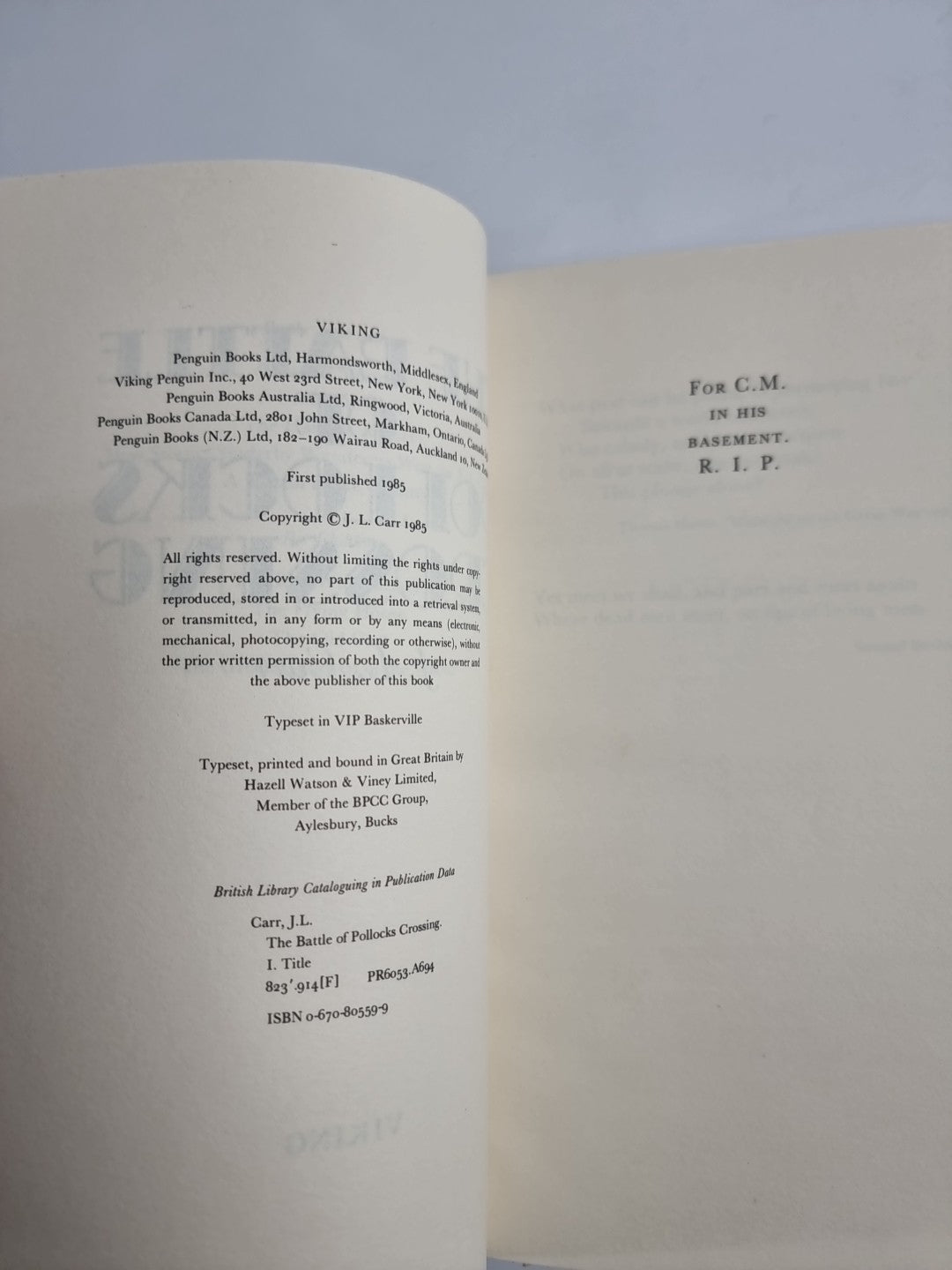 The Battle of Pollocks Crossing by J. L. Carr (Hardcover, 1985) 1st Edition New