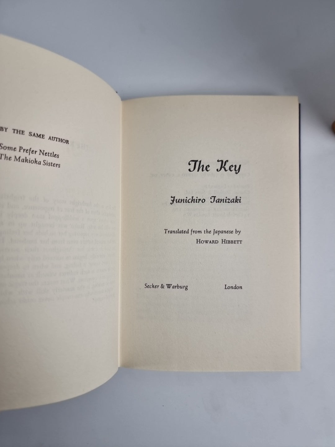 The Key - Junichiro Tanizaki, translated from the Japanese, Howard Hibbett Fine