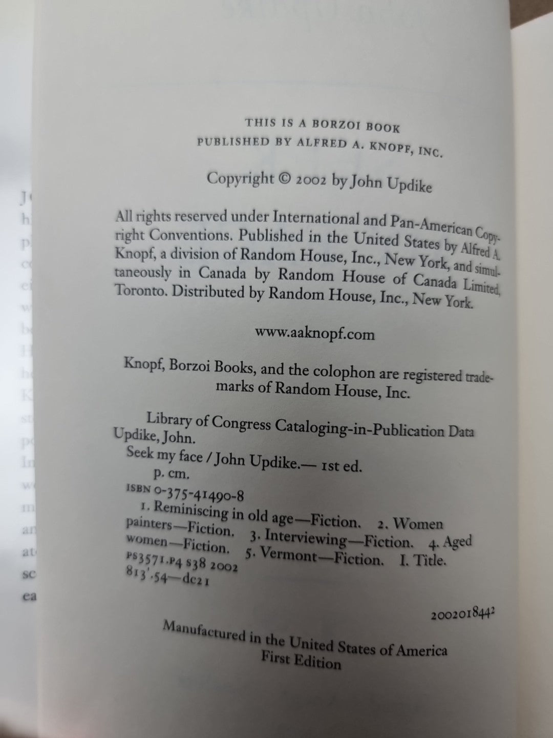John Updike Seek My Face (Hardback) 1st edition Free Delivery New