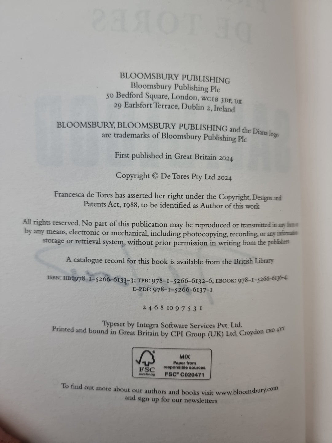 Saltblood Francesca De Tores Hardback 1st Edition Signed