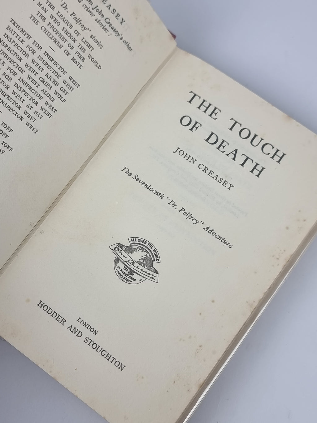 The Touch of Death, John Creasey — 1st Edition