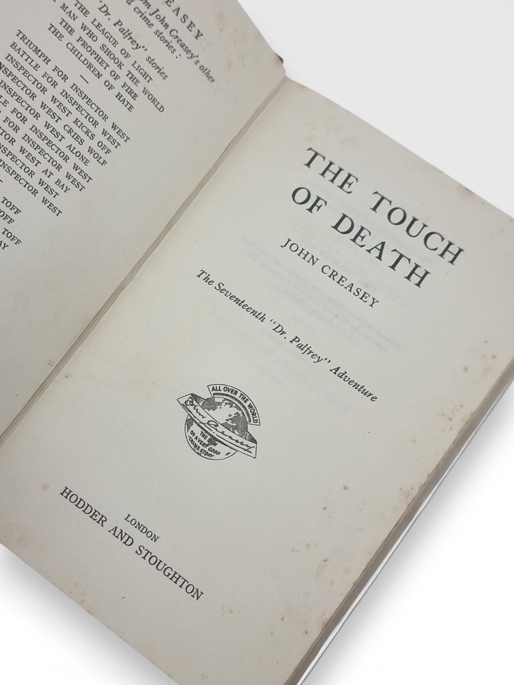 The Touch of Death, John Creasey — 1st Edition