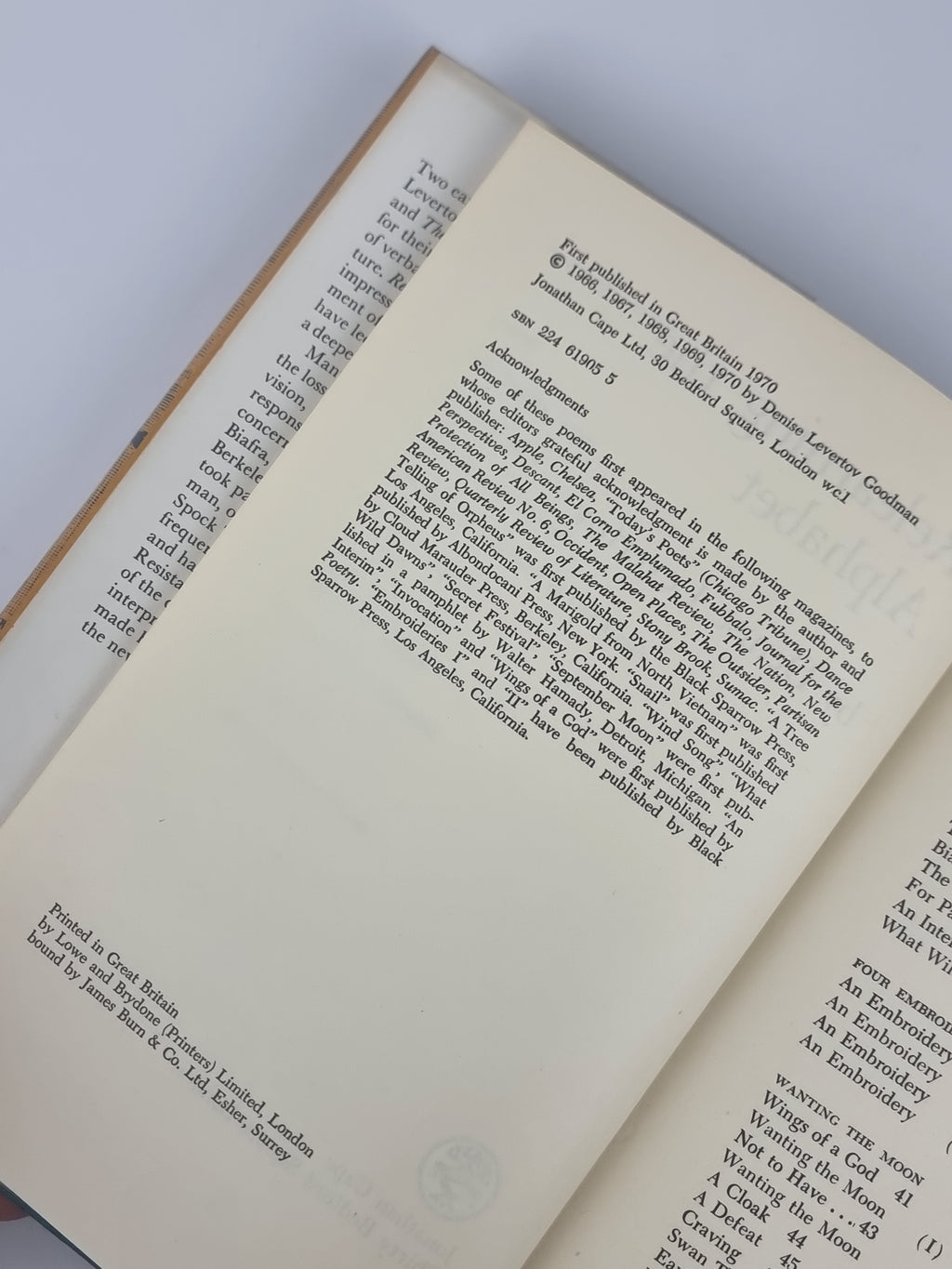 Relearning the Alphabet, Denise Levertov — 1st UK Edition