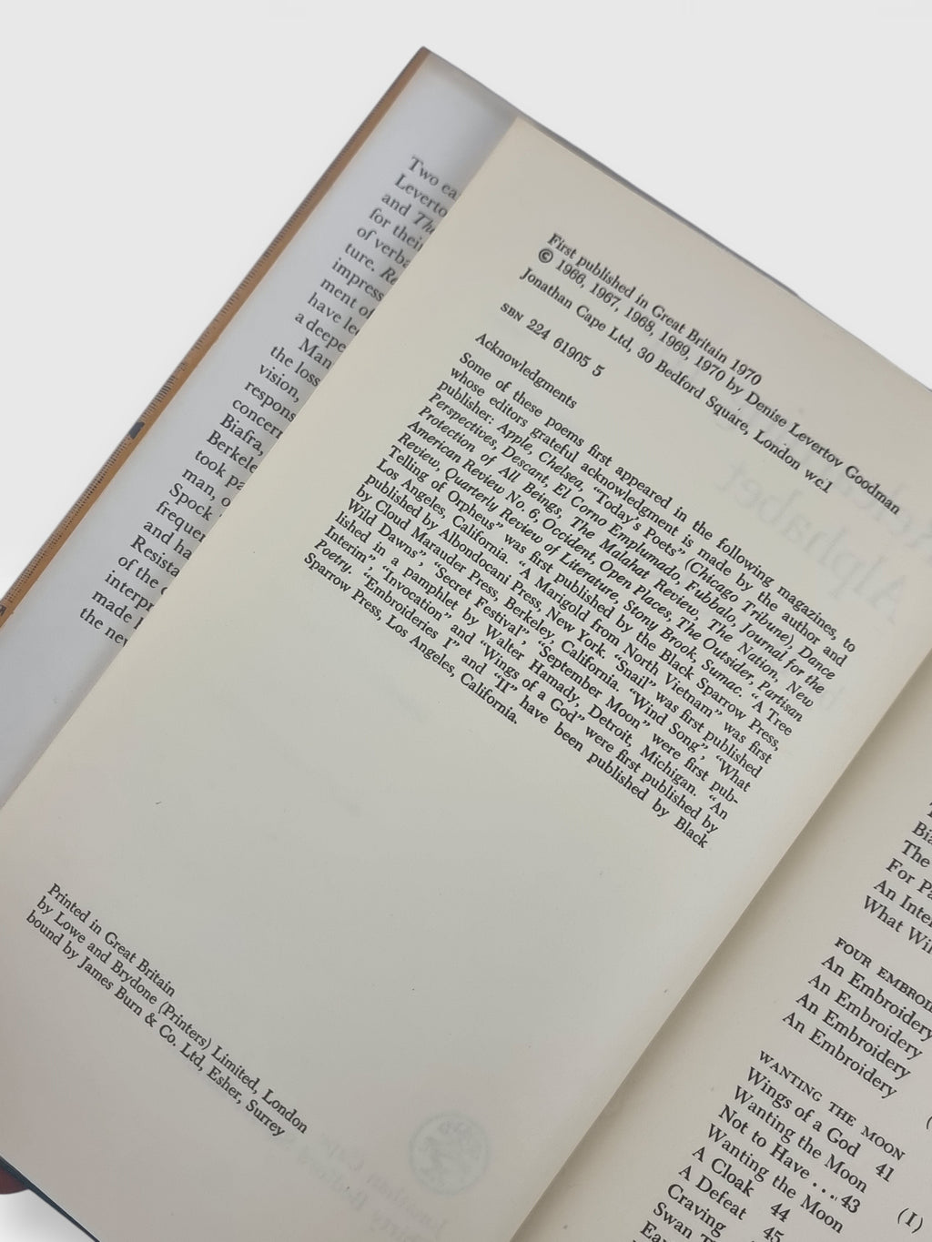 Relearning the Alphabet, Denise Levertov — 1st UK Edition