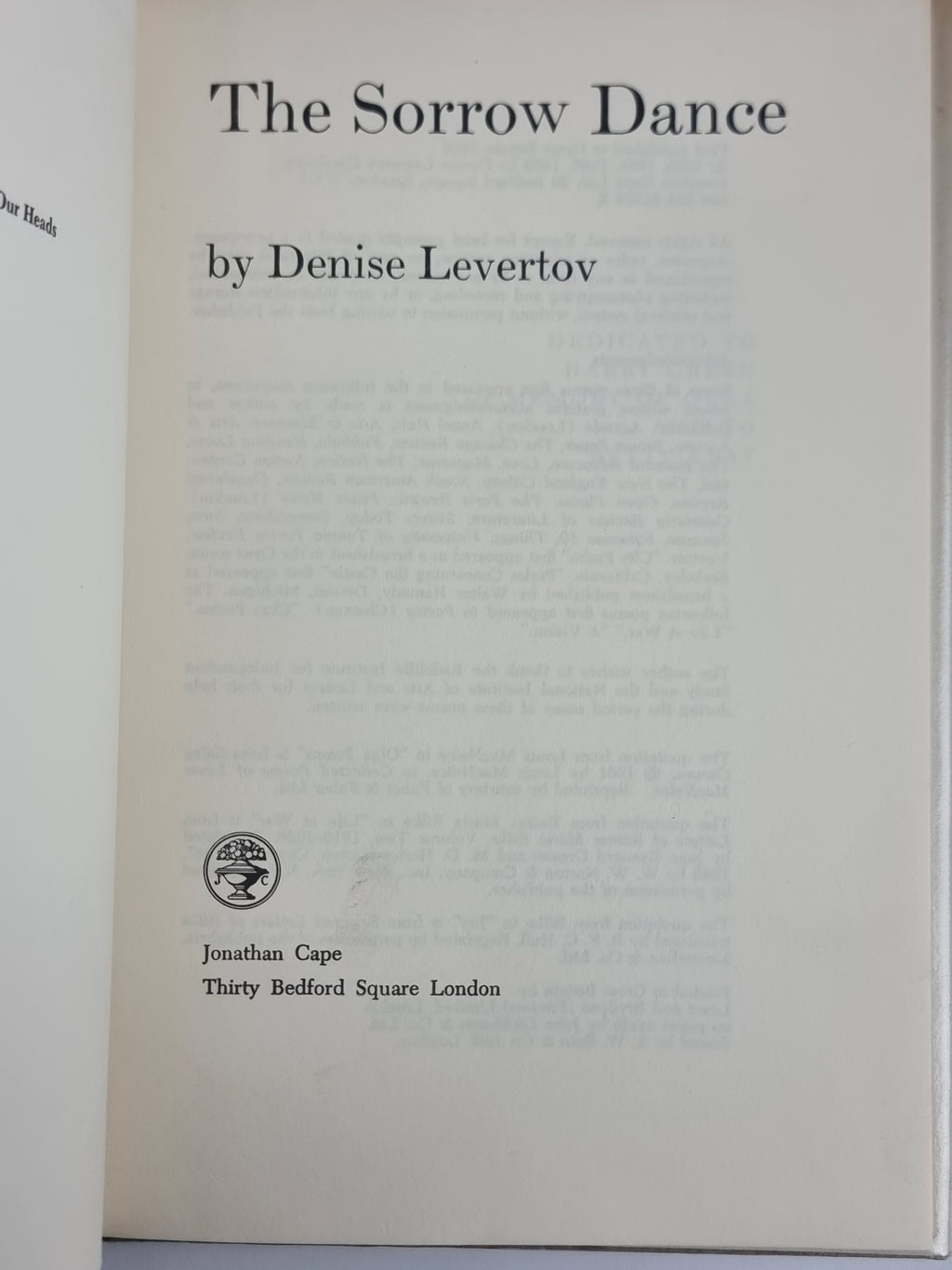 The Sorrow Dance, Denise Levertov — 1st Edition