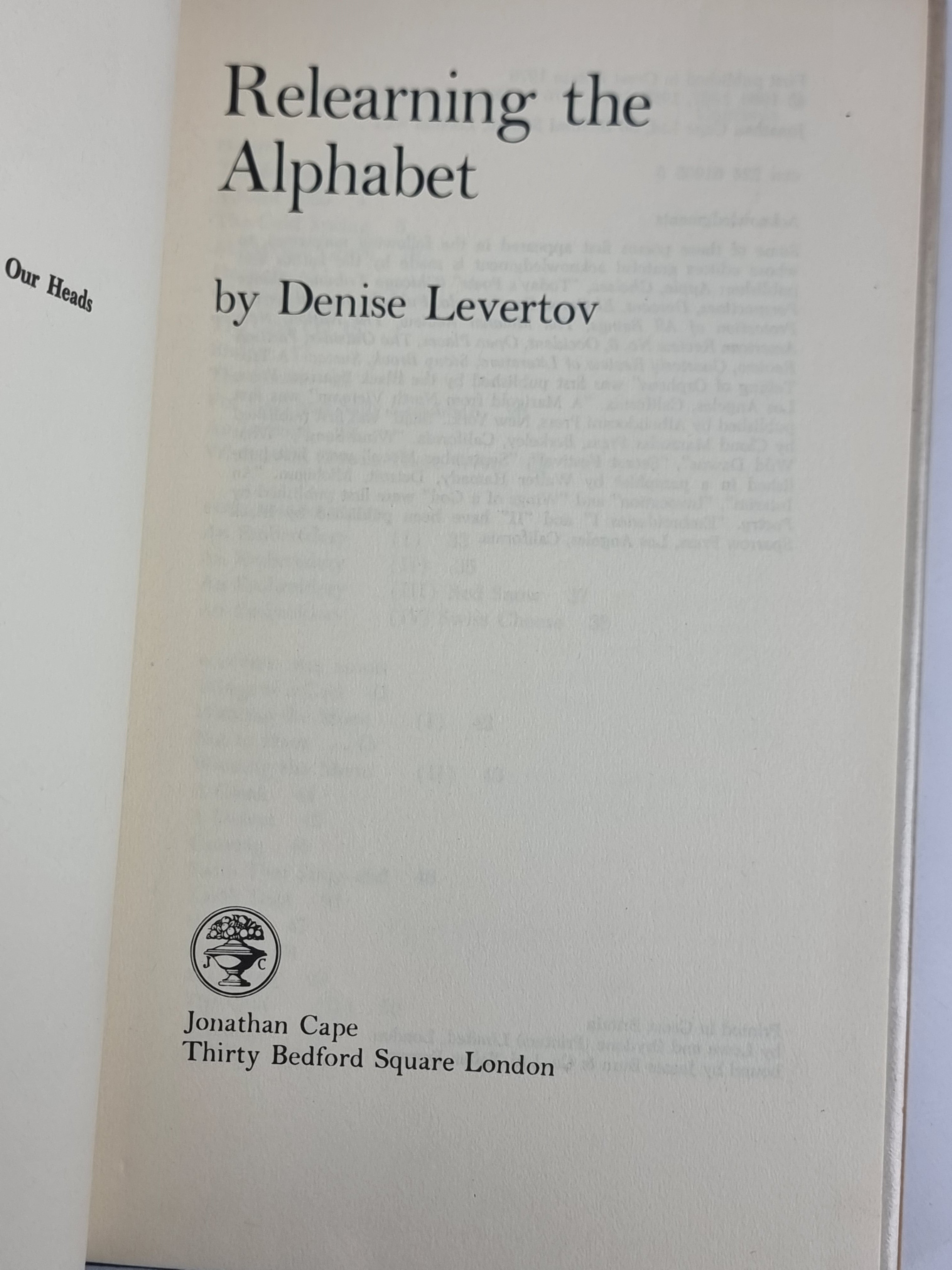 Relearning the Alphabet, Denise Levertov — 1st UK Edition