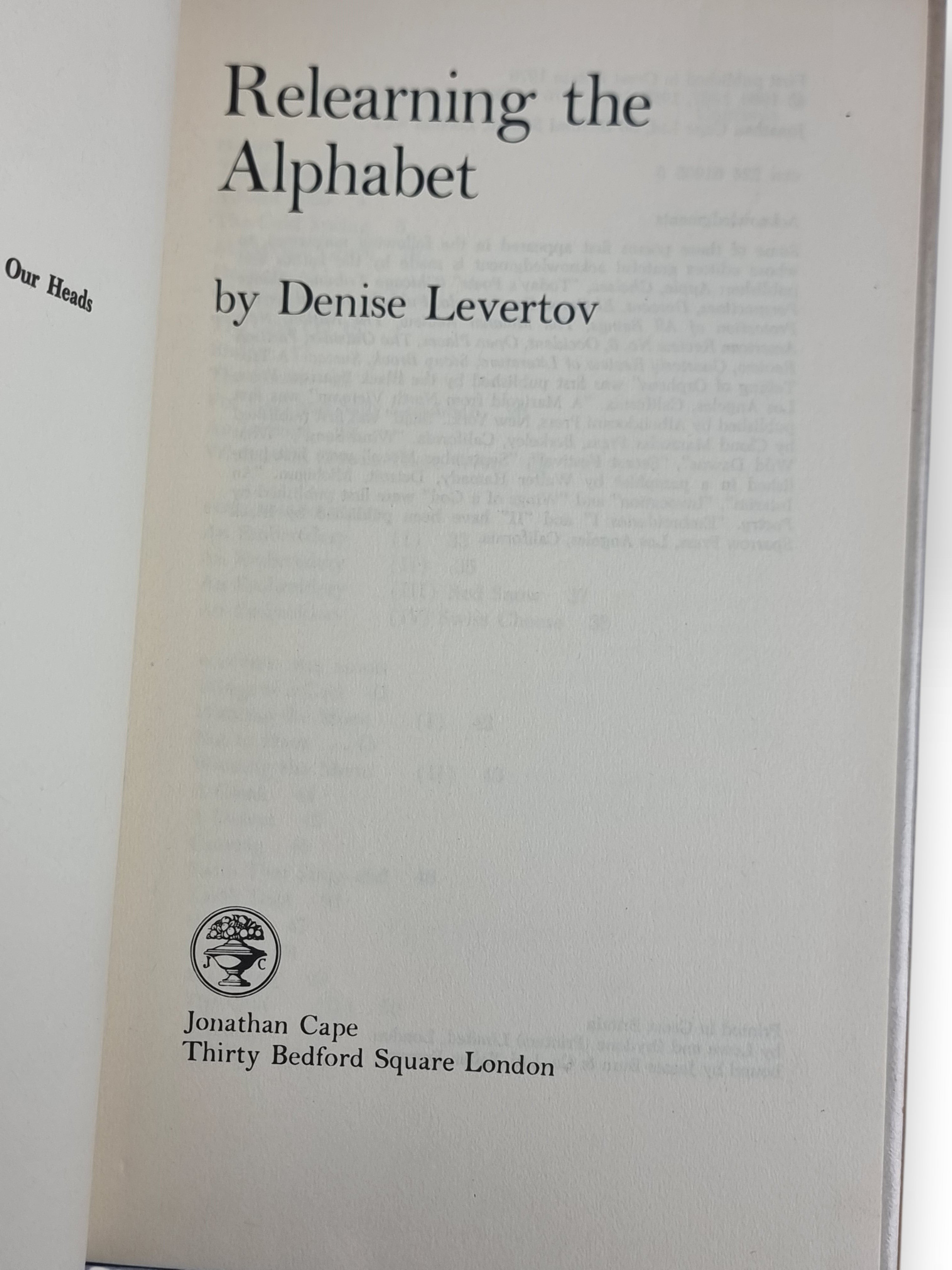 Relearning the Alphabet, Denise Levertov — 1st UK Edition