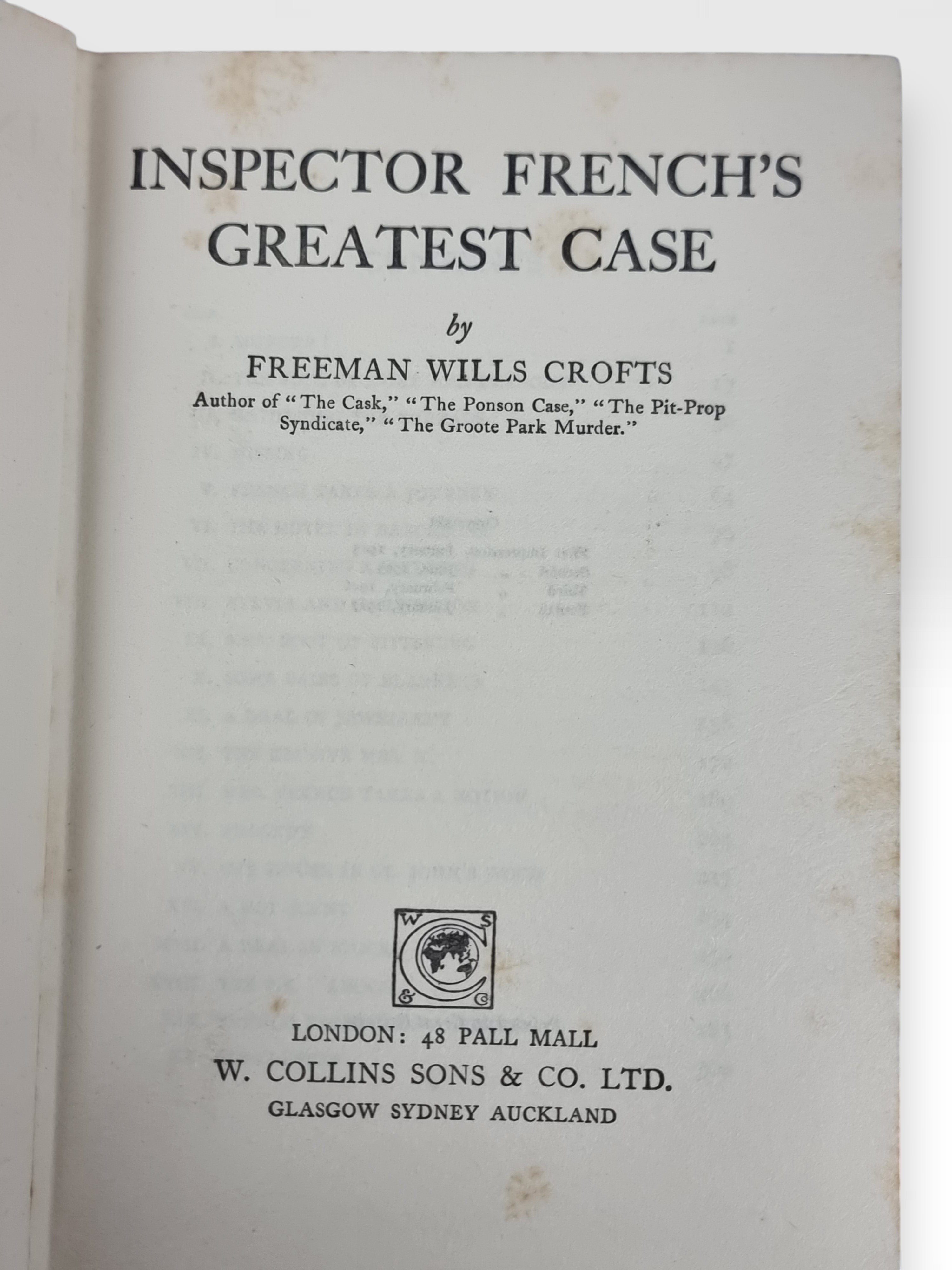 Inspector French's Greatest Case, Freeman Wills Crofts — 1st Edition, 4th Impression