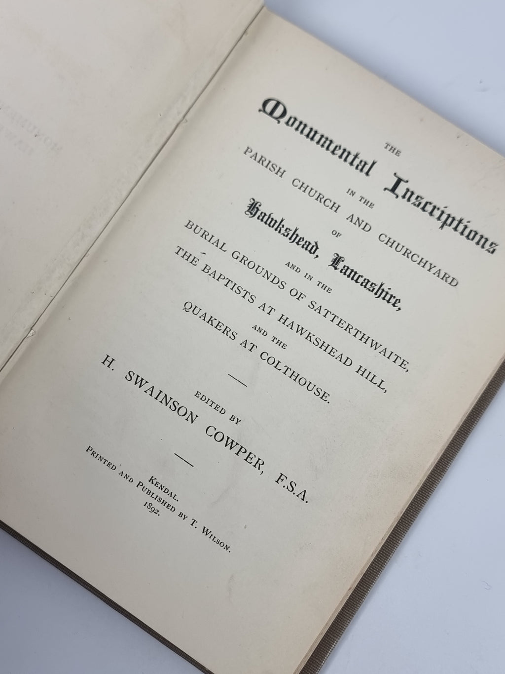 Monumental Inscriptions of Hawkshead, Lancashire, H. Swainson Cowper — 1st Edition