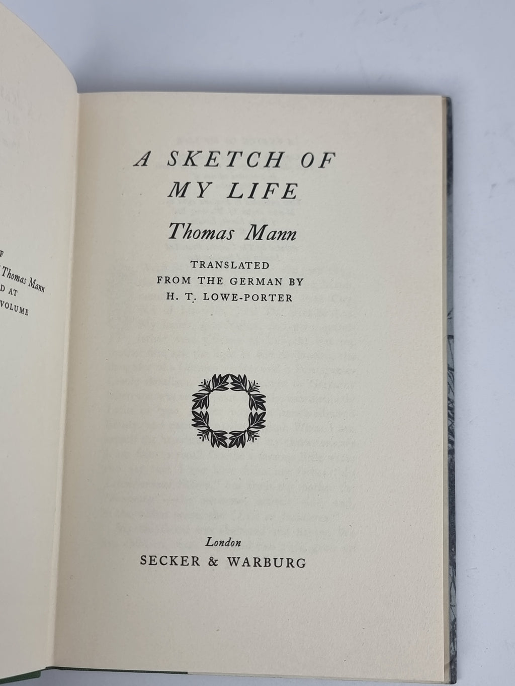 A Sketch of My Life, Thomas Mann — 1st English Edition