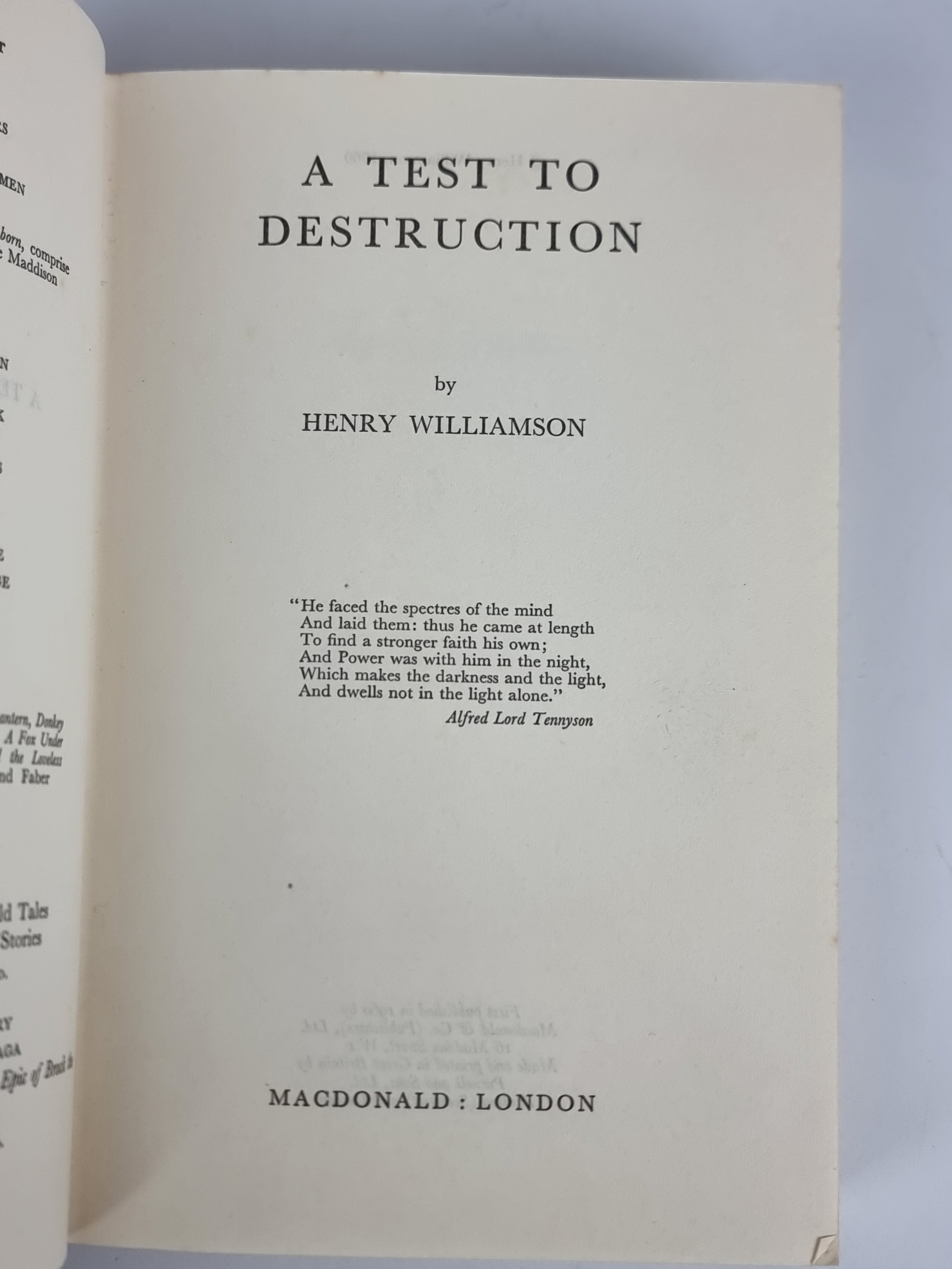 A Test to Destruction, Henry Williamson — 1st Edition