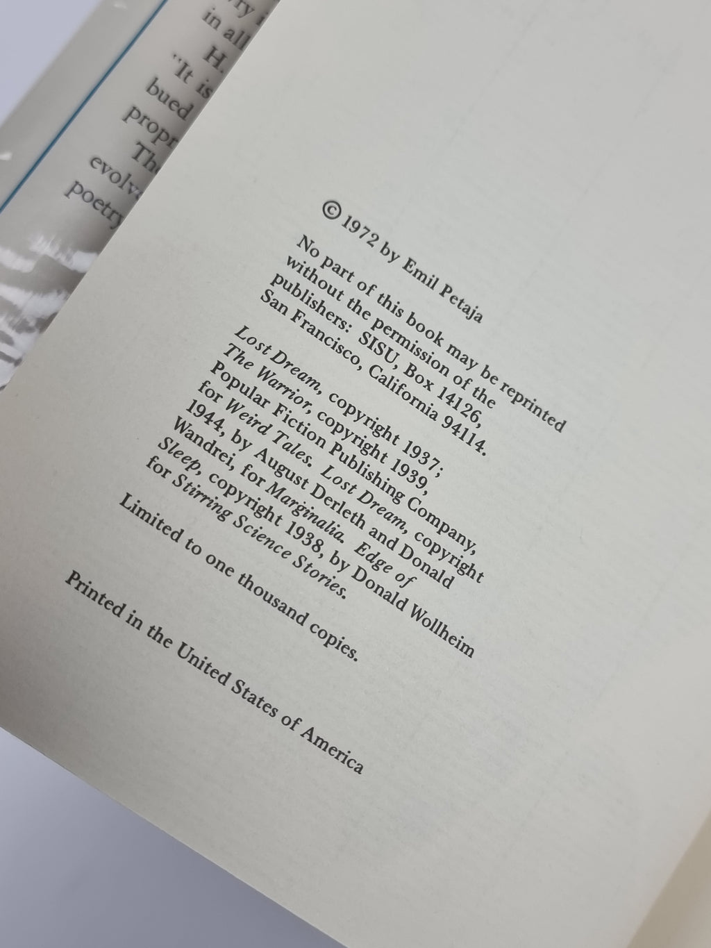 As Dream and Shadow, Emil Petaja — 1st Limited Edition