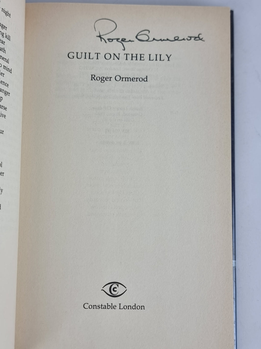 Guilt on the Lily, Roger Ormeord — 1st Edition, Signed & Inscribed