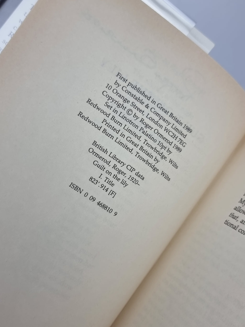 Guilt on the Lily, Roger Ormeord — 1st Edition, Signed & Inscribed
