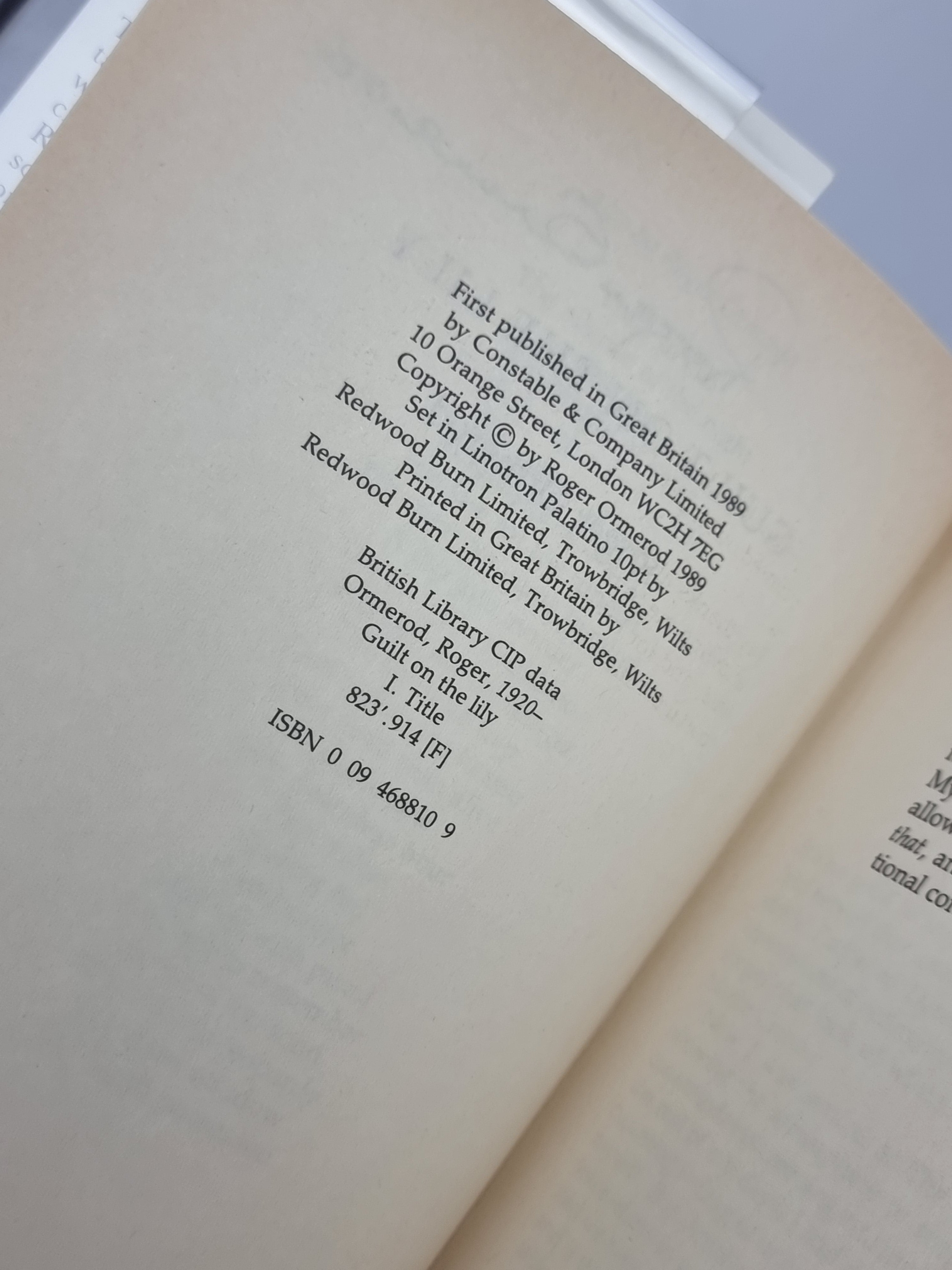 Guilt on the Lily, Roger Ormeord — 1st Edition, Signed & Inscribed