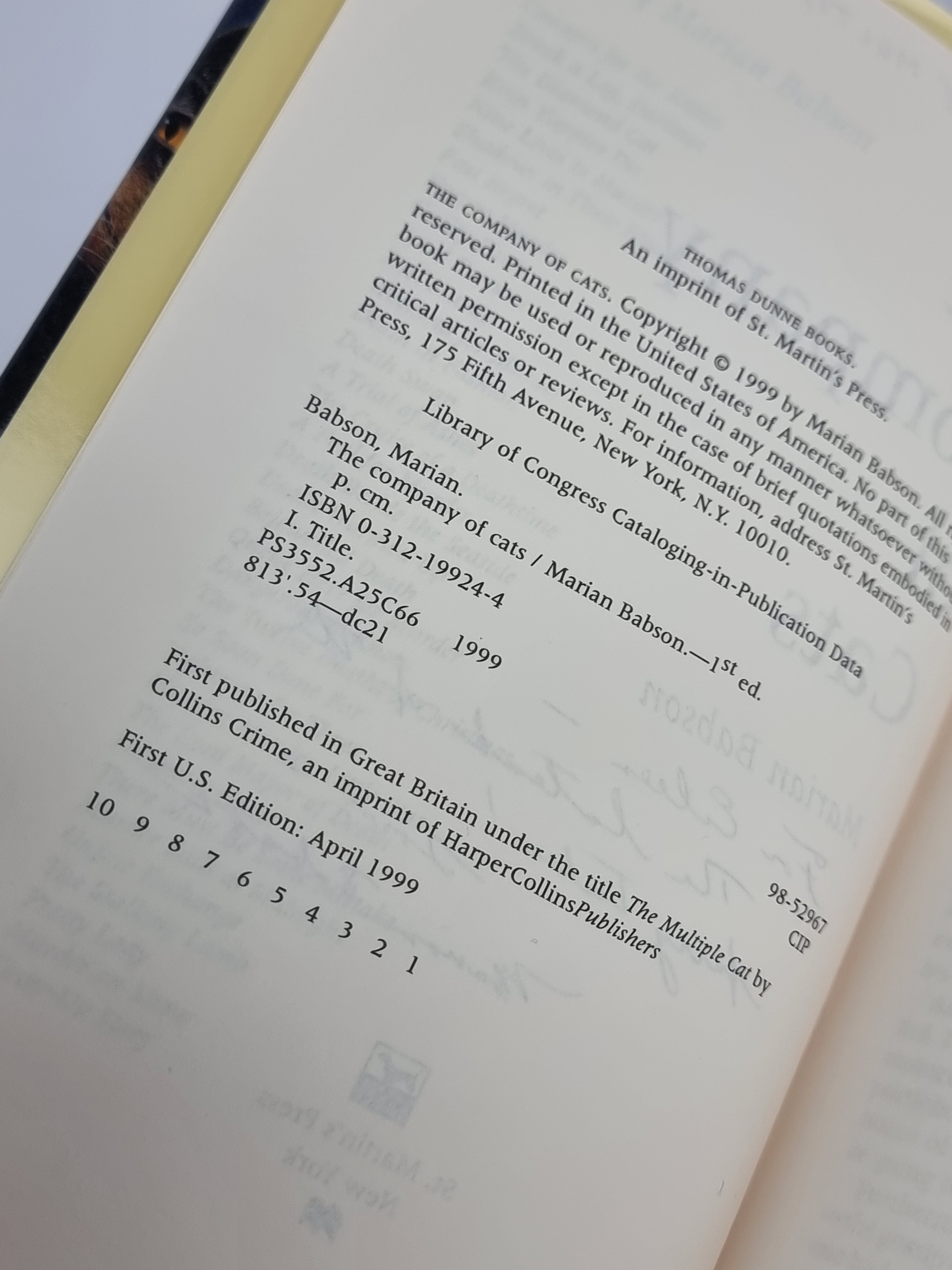 The Company of Cats, Marian Babson — 1st Edition