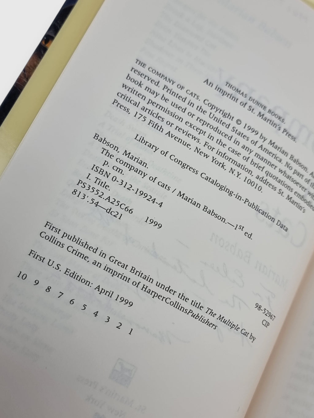The Company of Cats, Marian Babson — 1st Edition