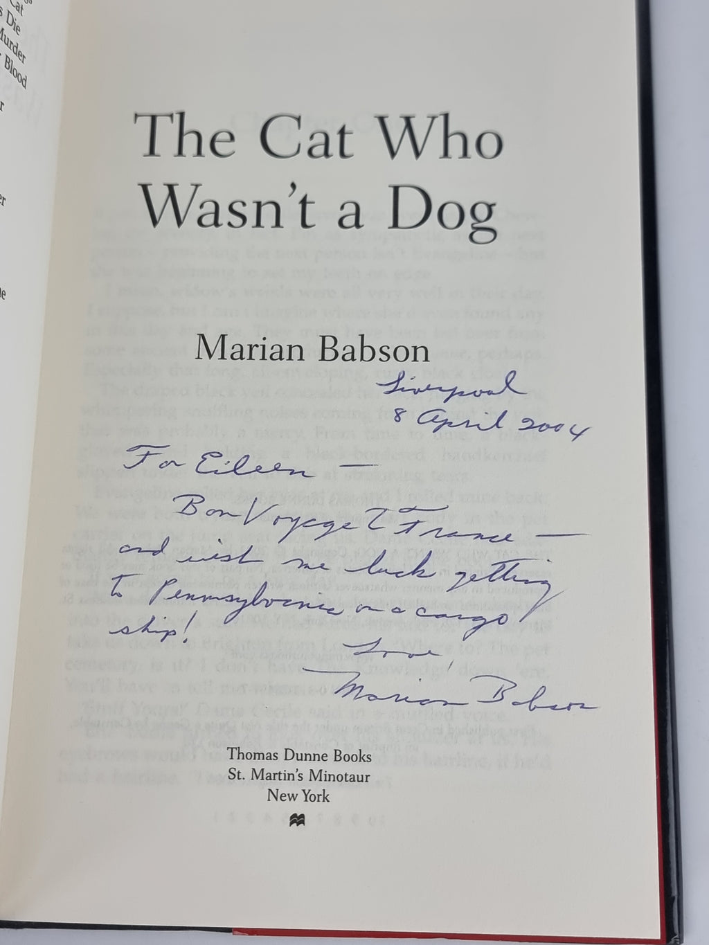 The Cat who Wasn't a Dog, Marian Babson — 1st Edition, Signed & Inscribed