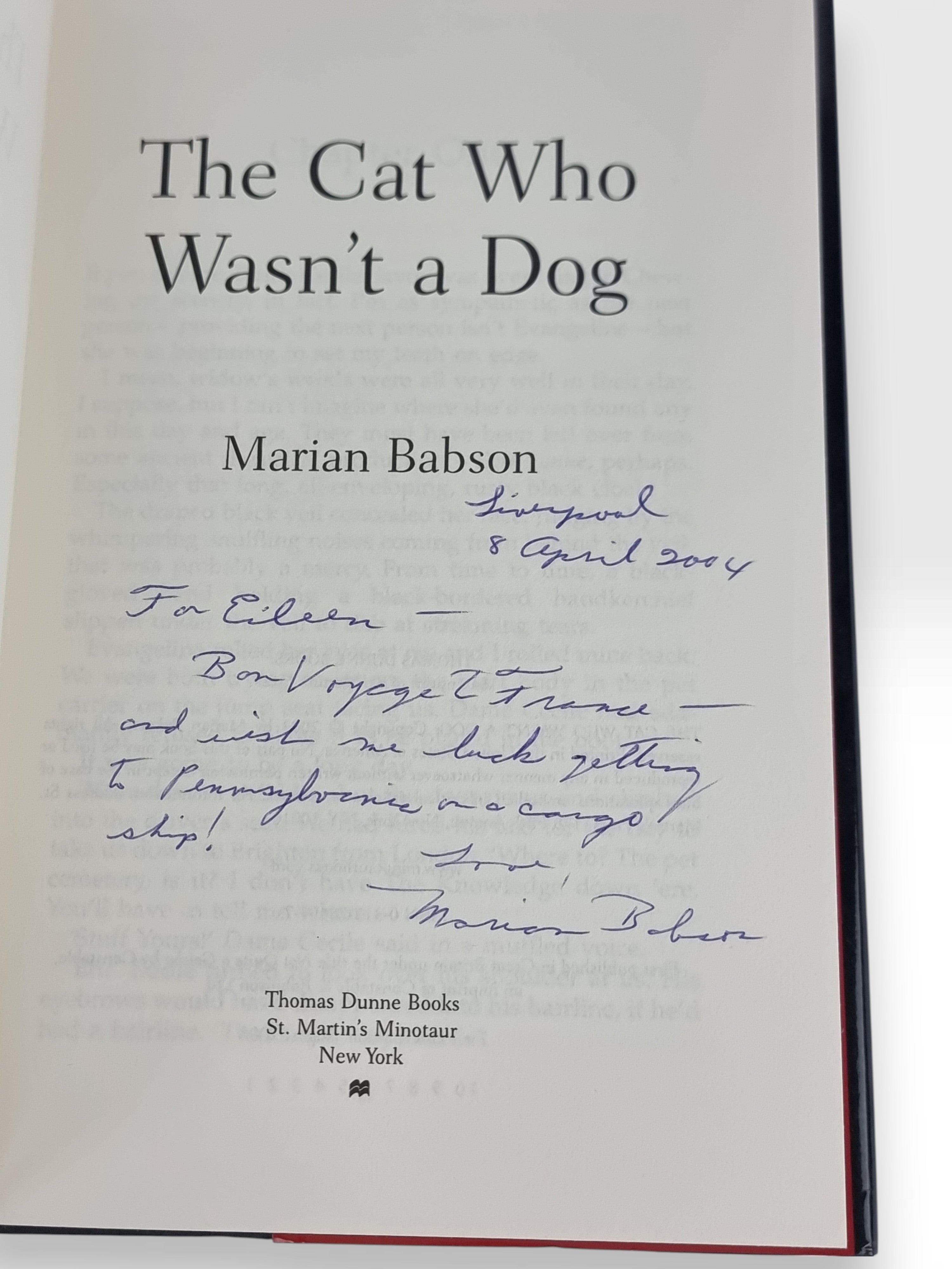 The Cat who Wasn't a Dog, Marian Babson — 1st Edition, Signed & Inscribed