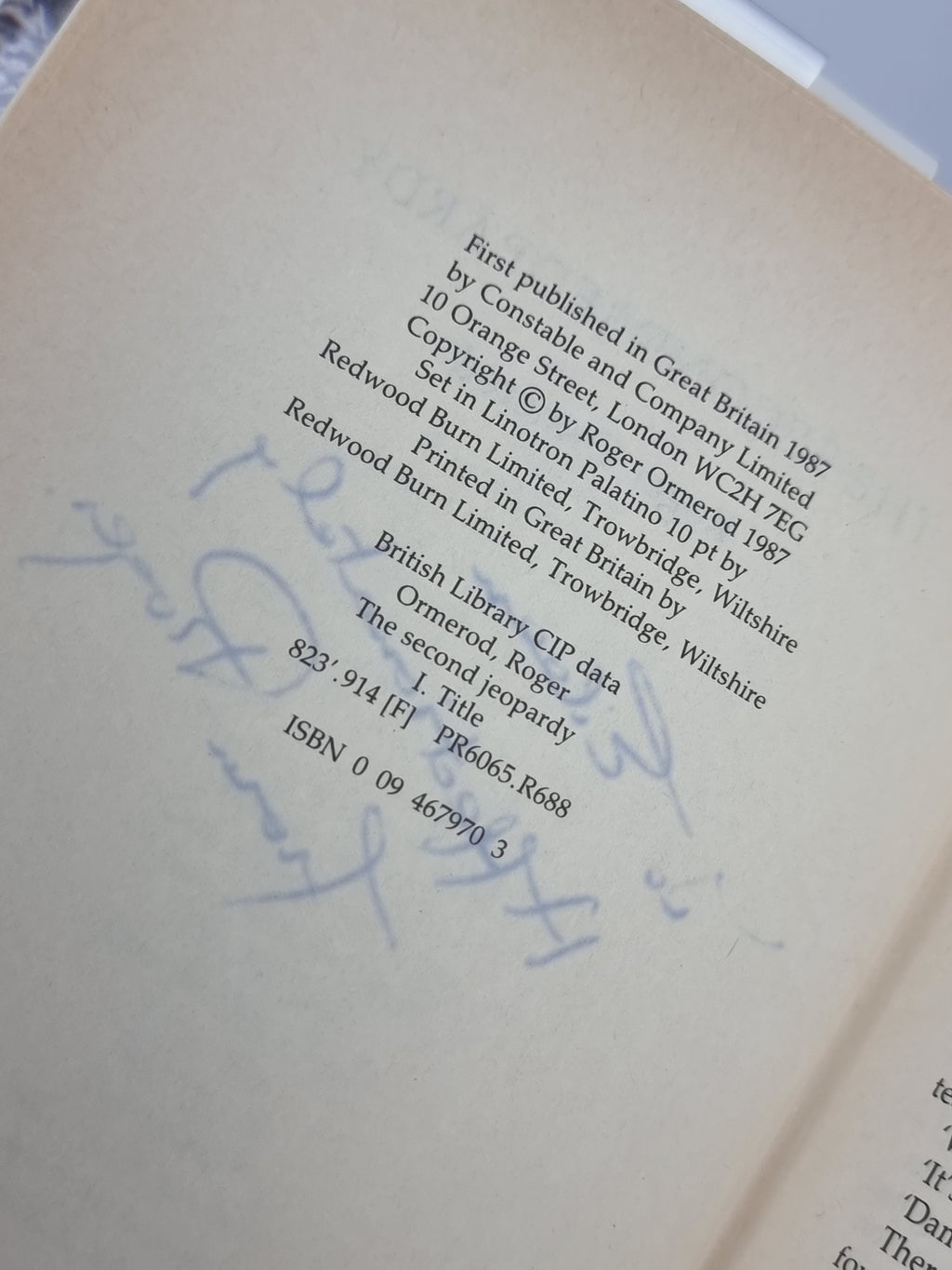 The Second Jeopardy, Roger Ormerod — 1st Edition, Signed & Inscribed, with Letter