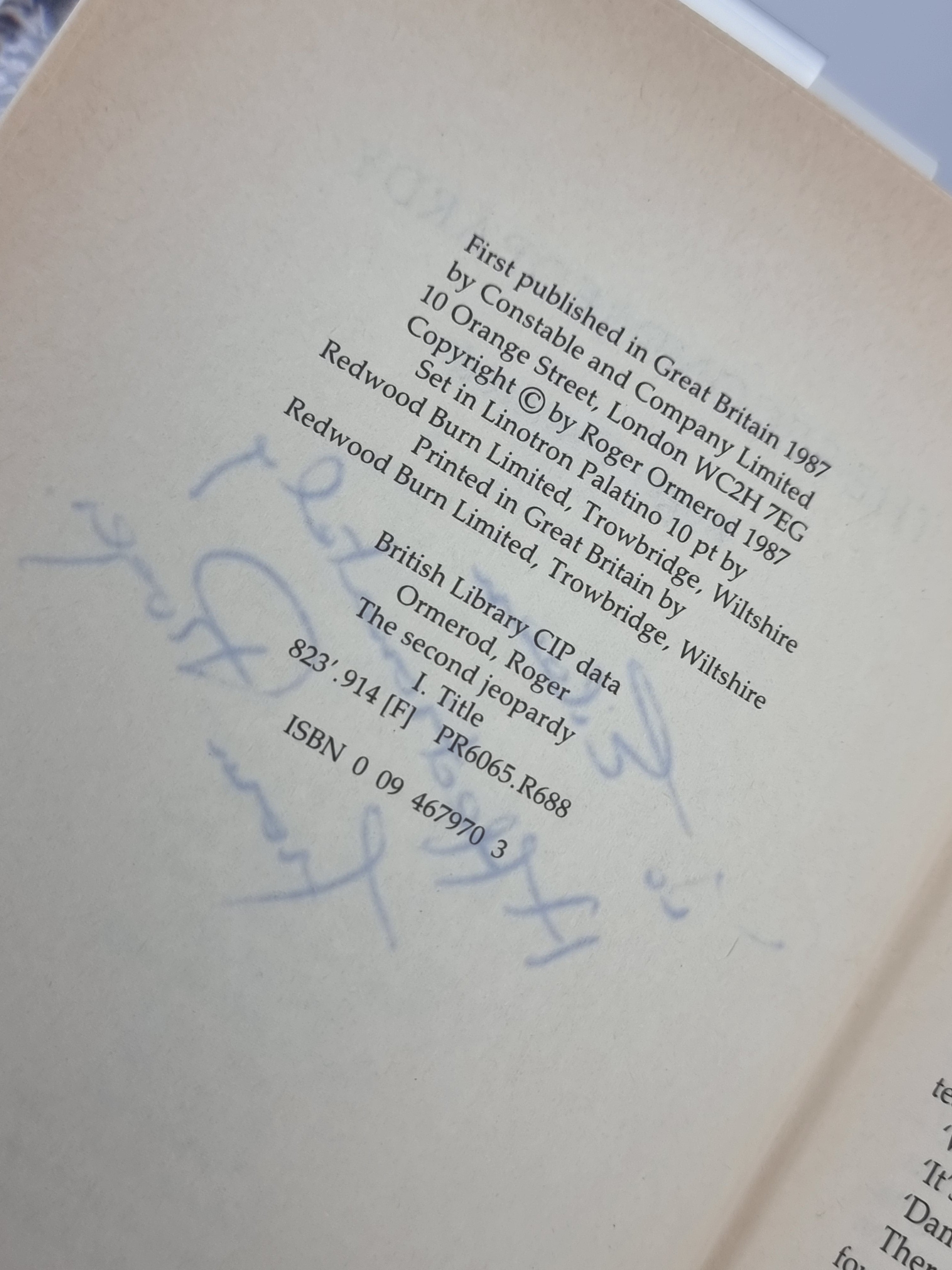 The Second Jeopardy, Roger Ormerod — 1st Edition, Signed & Inscribed, with Letter