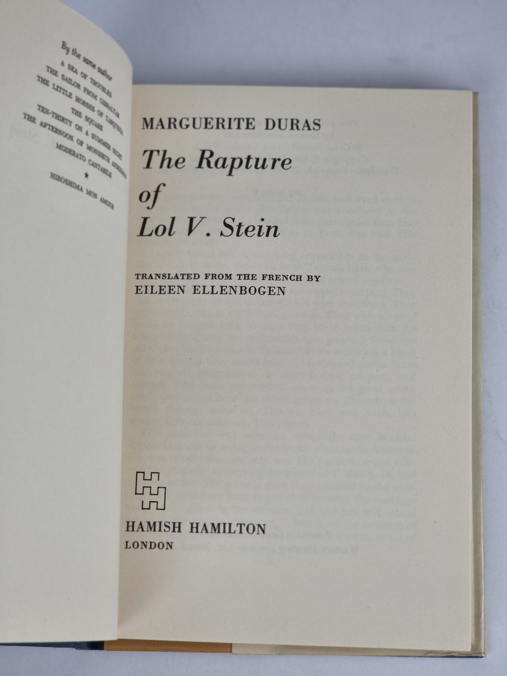 The Rapture of Lol V. Stein, Marguerite Duras — 1st UK Edition
