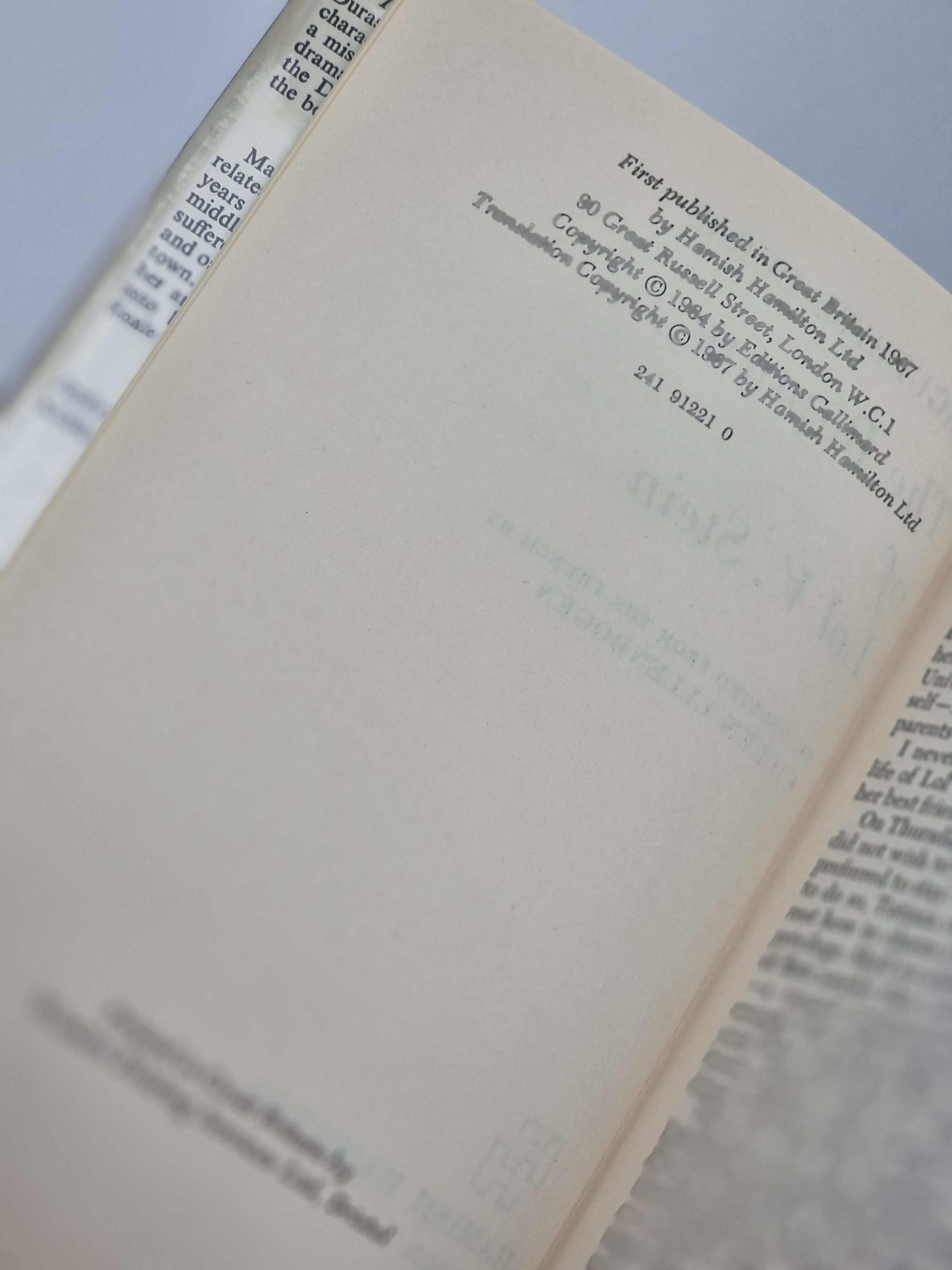 The Rapture of Lol V. Stein, Marguerite Duras — 1st UK Edition