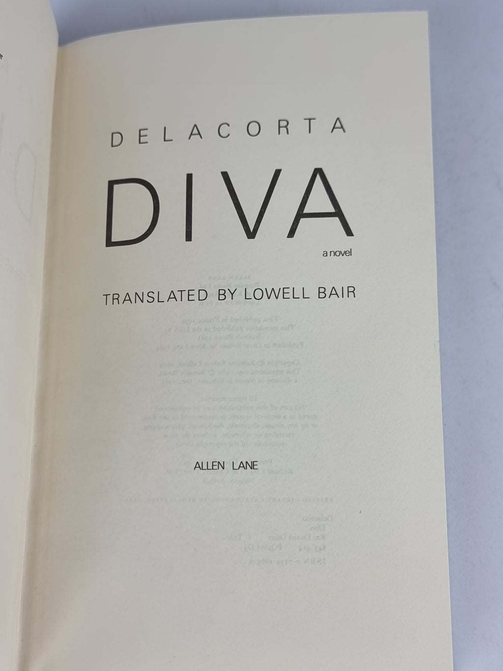 Diva, Delacorta — 1st English Edition