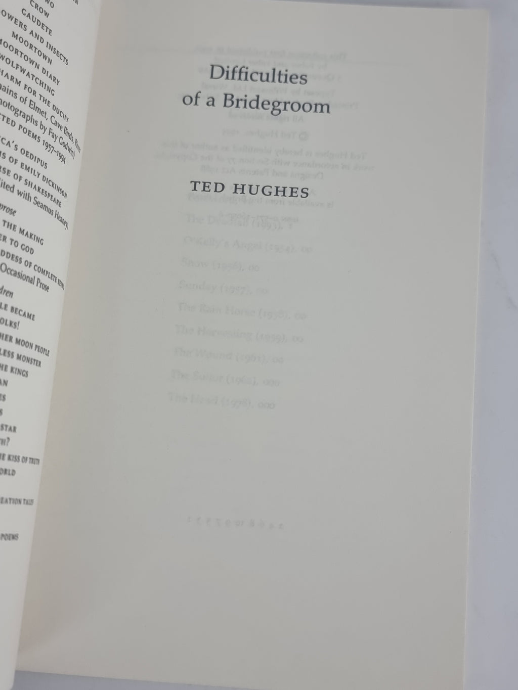 Difficulties of a Bridegroom, Ted Hughes — Uncorrected Proof