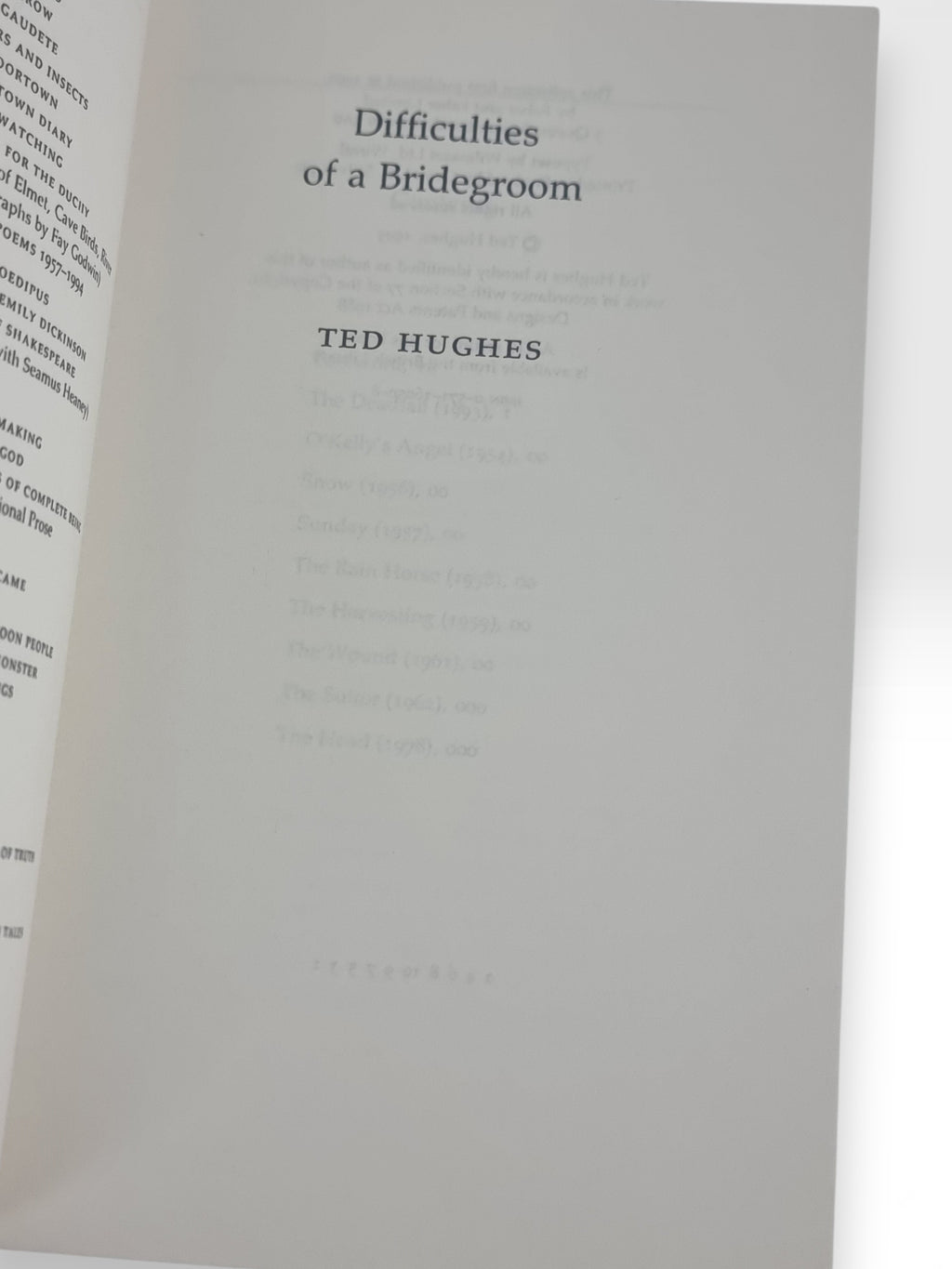 Difficulties of a Bridegroom, Ted Hughes — Uncorrected Proof