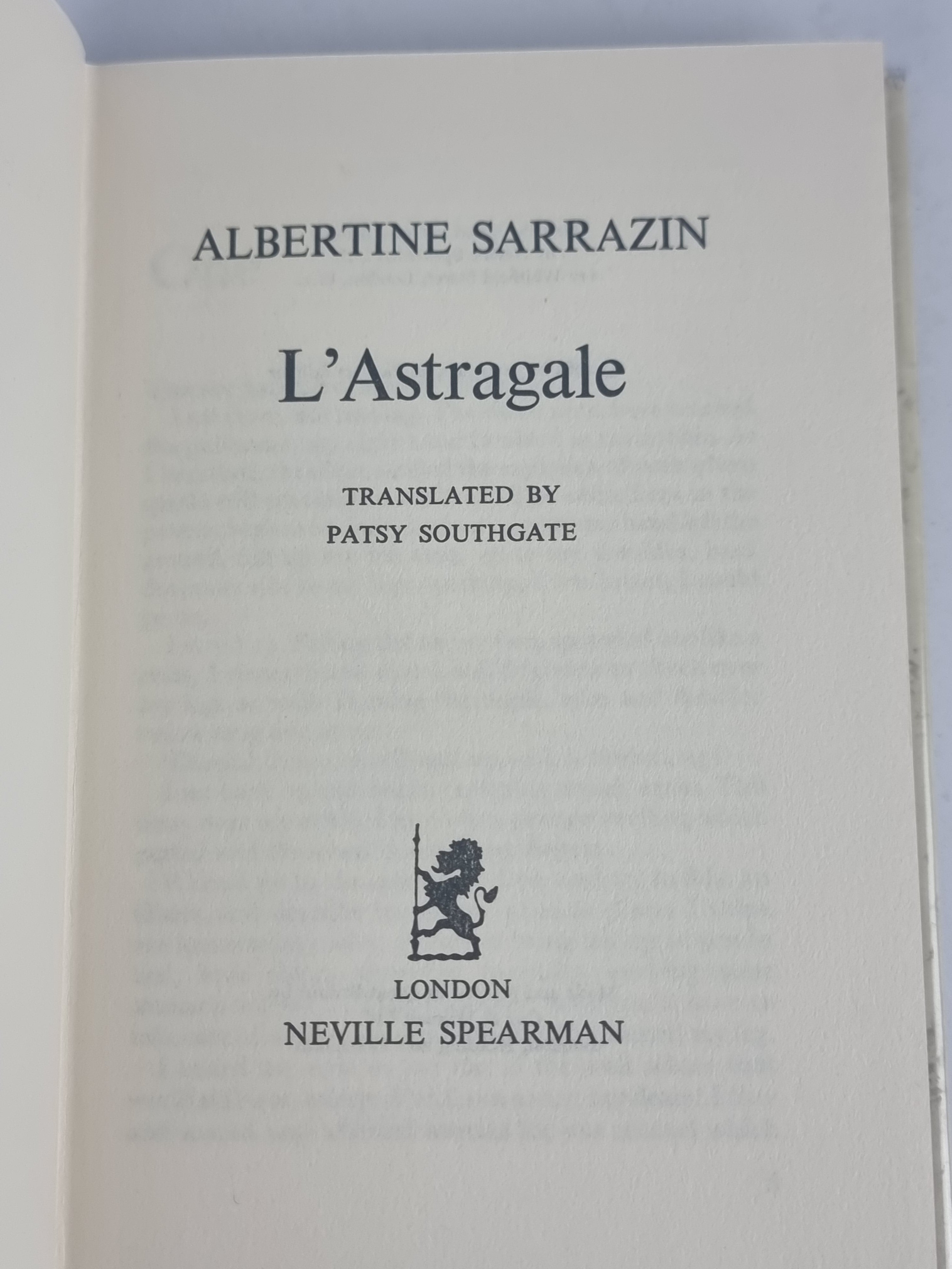 L'Astragale, Albertine Sarrazin — 1st English Edition