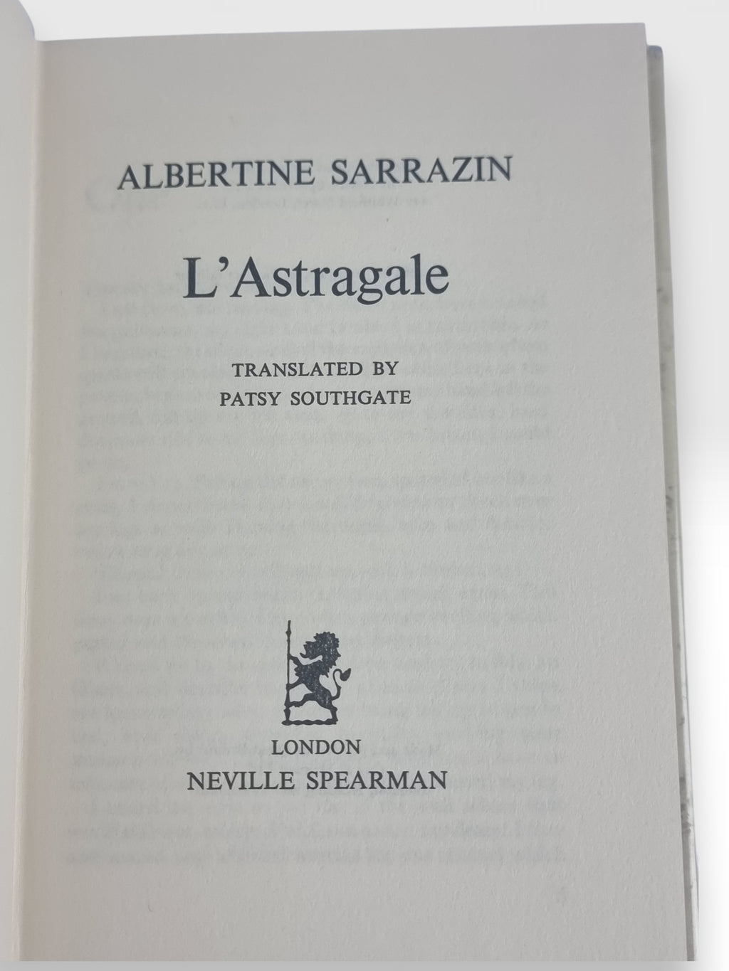 L'Astragale, Albertine Sarrazin — 1st English Edition