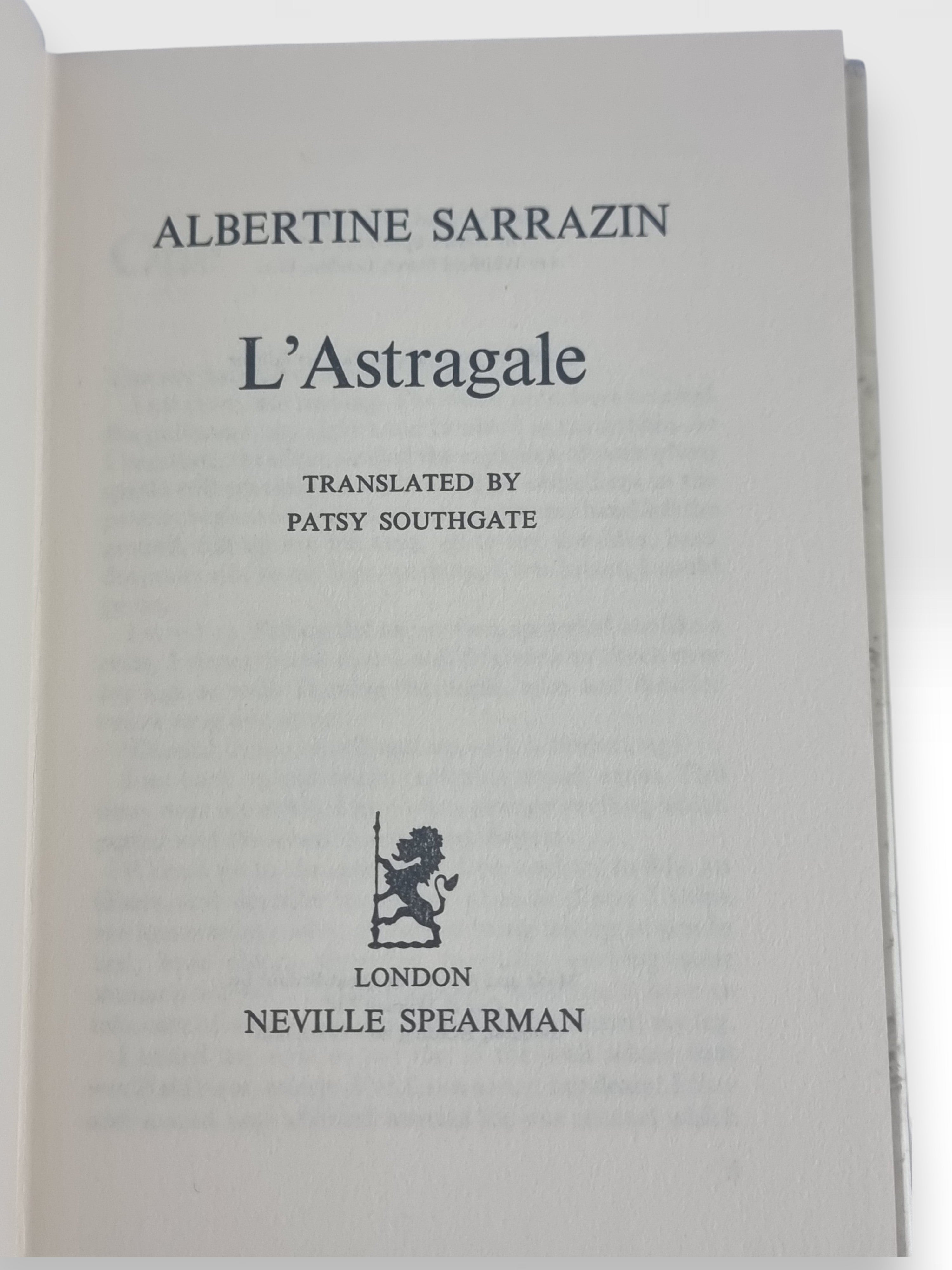 L'Astragale, Albertine Sarrazin — 1st English Edition