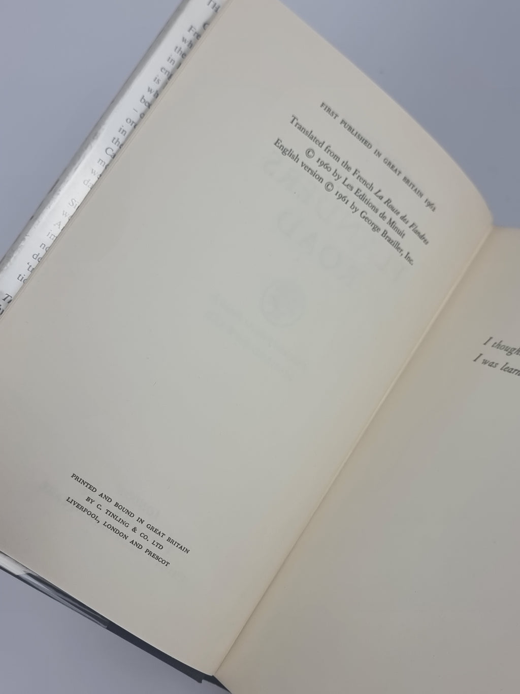 The Flanders Road, Claude Simon — 1st UK Edition