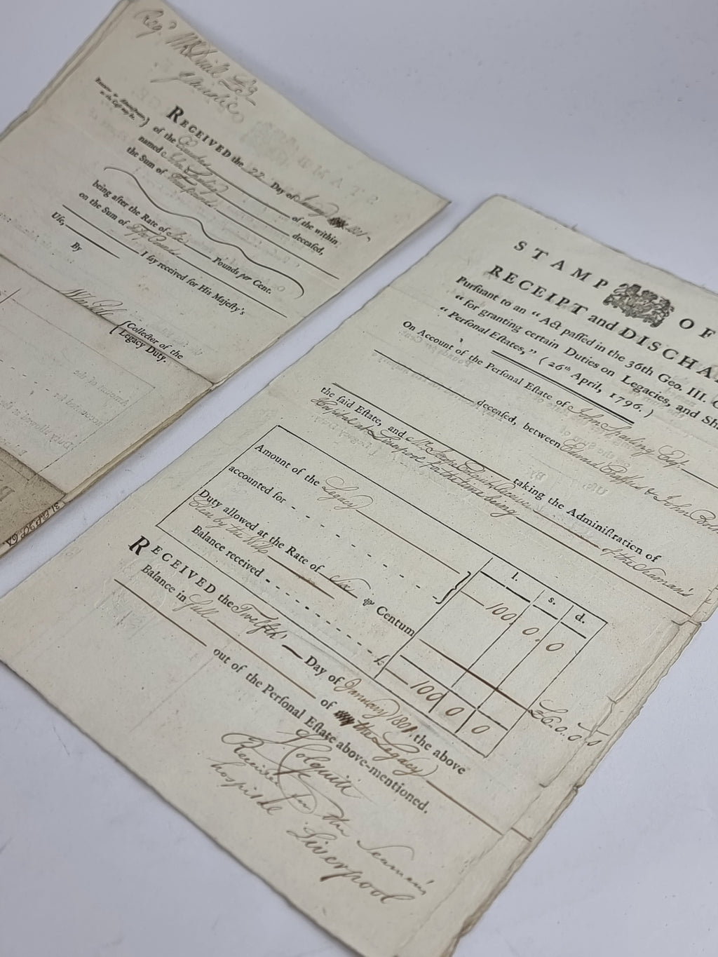Stamp Office, Receipt and Discharge: Personal Estate of John Sparling, Edward Chaffers &amp; John Bolton