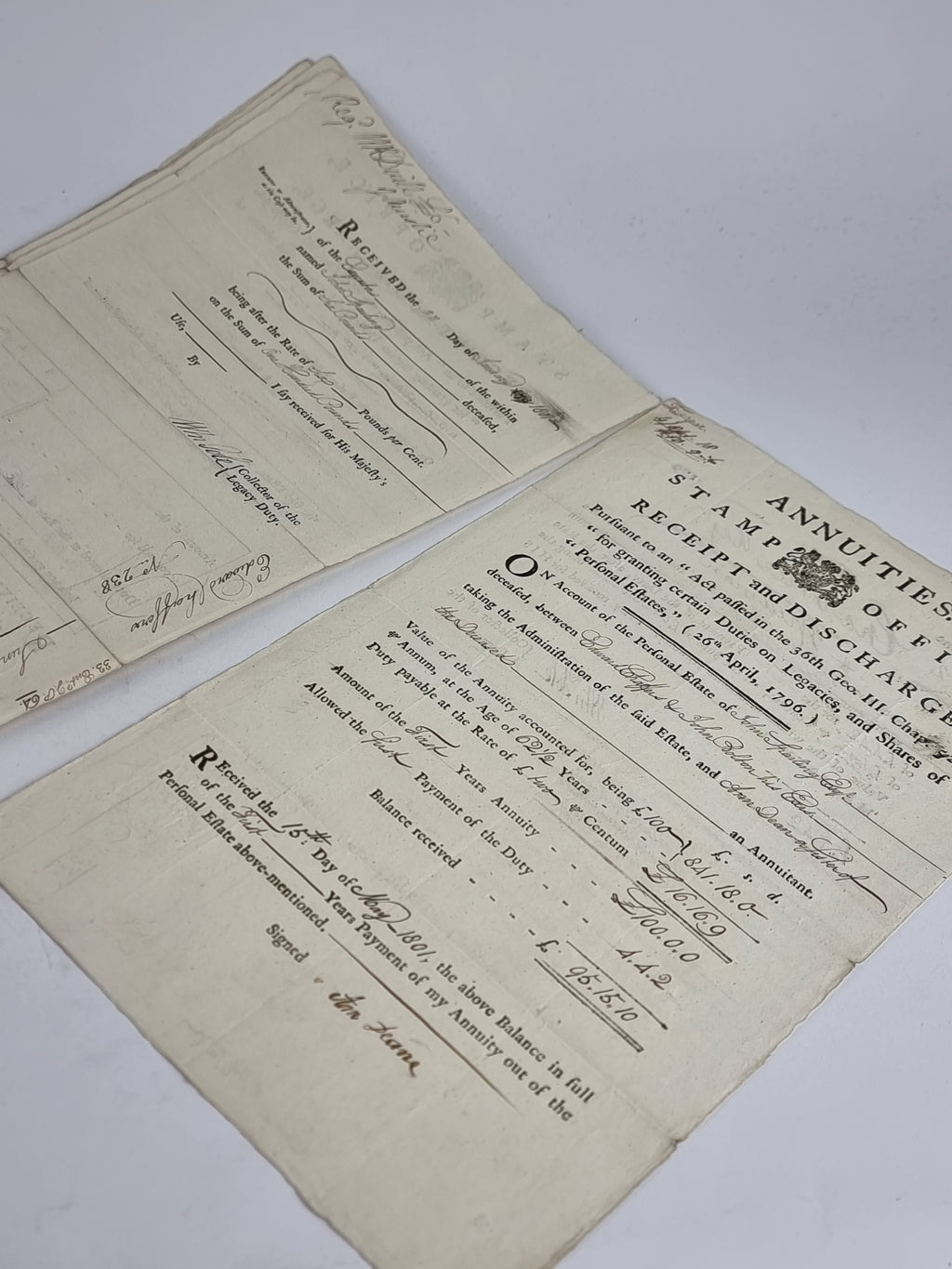 Stamp Office, Receipt and Discharge: Personal Estate of John Sparling, Edward Chaffers &amp; John Bolton