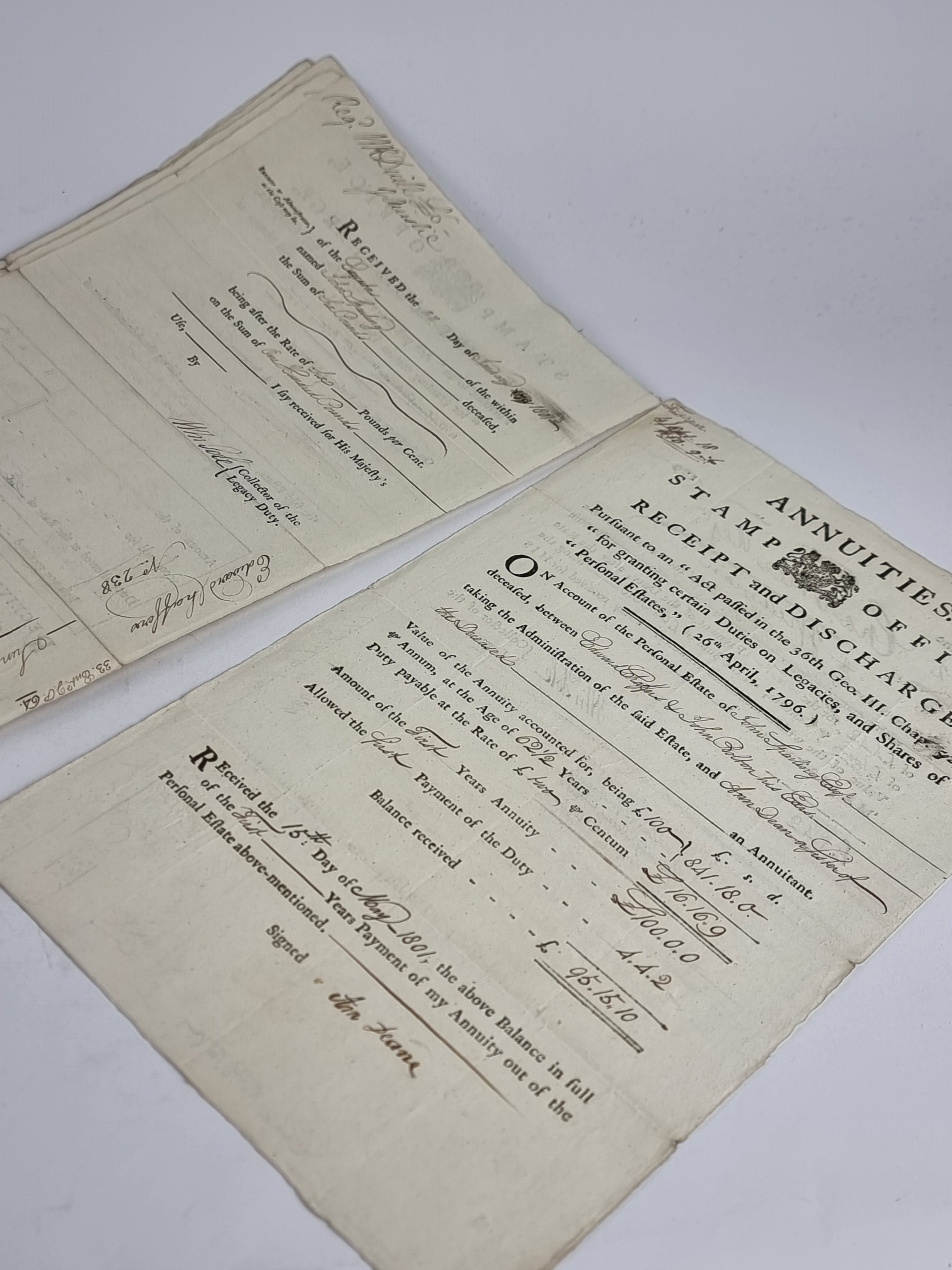 Stamp Office, Receipt and Discharge: Personal Estate of John Sparling, Edward Chaffers &amp; John Bolton