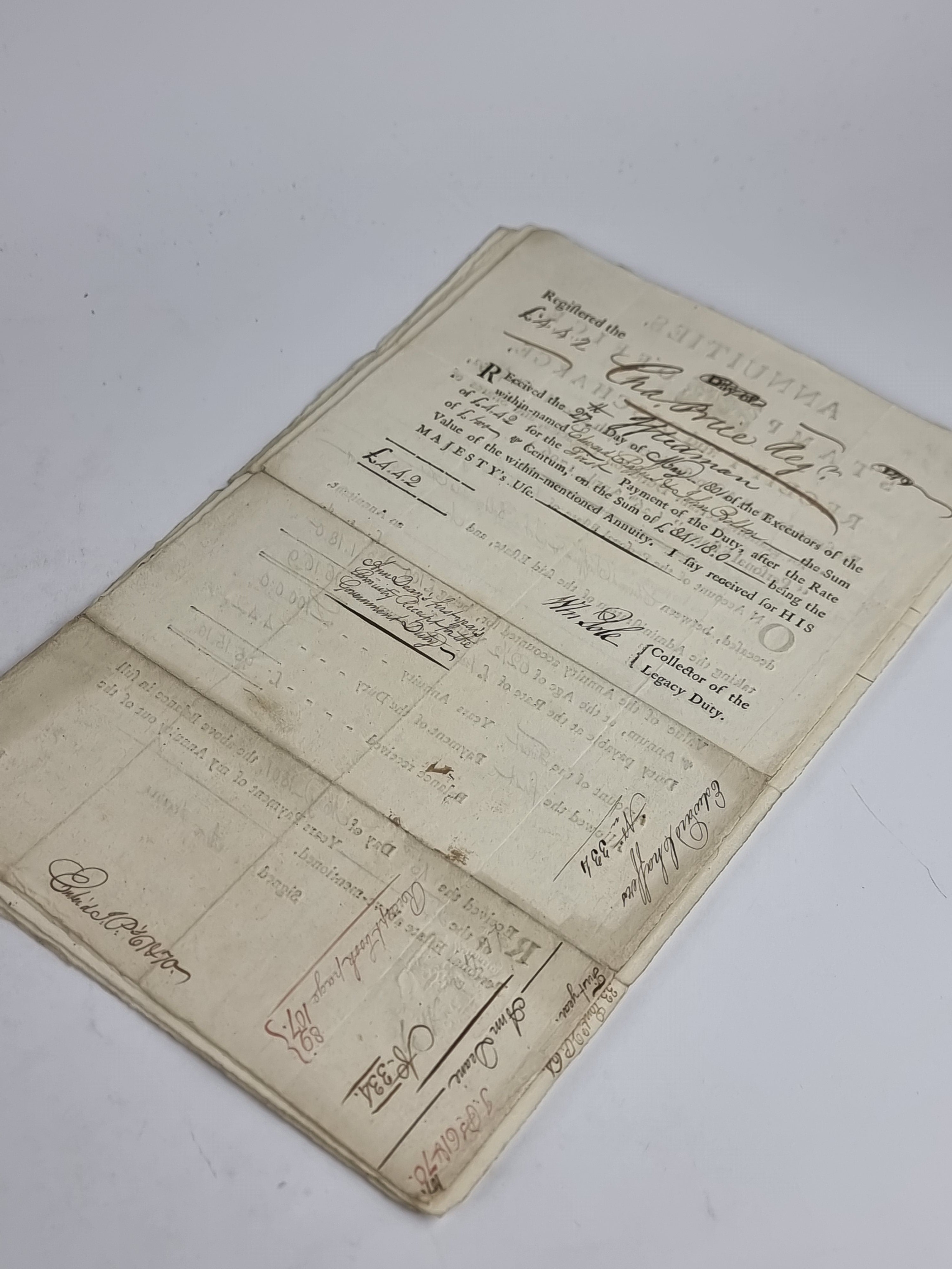 Stamp Office, Receipt and Discharge: Personal Estate of John Sparling, Edward Chaffers &amp; John Bolton