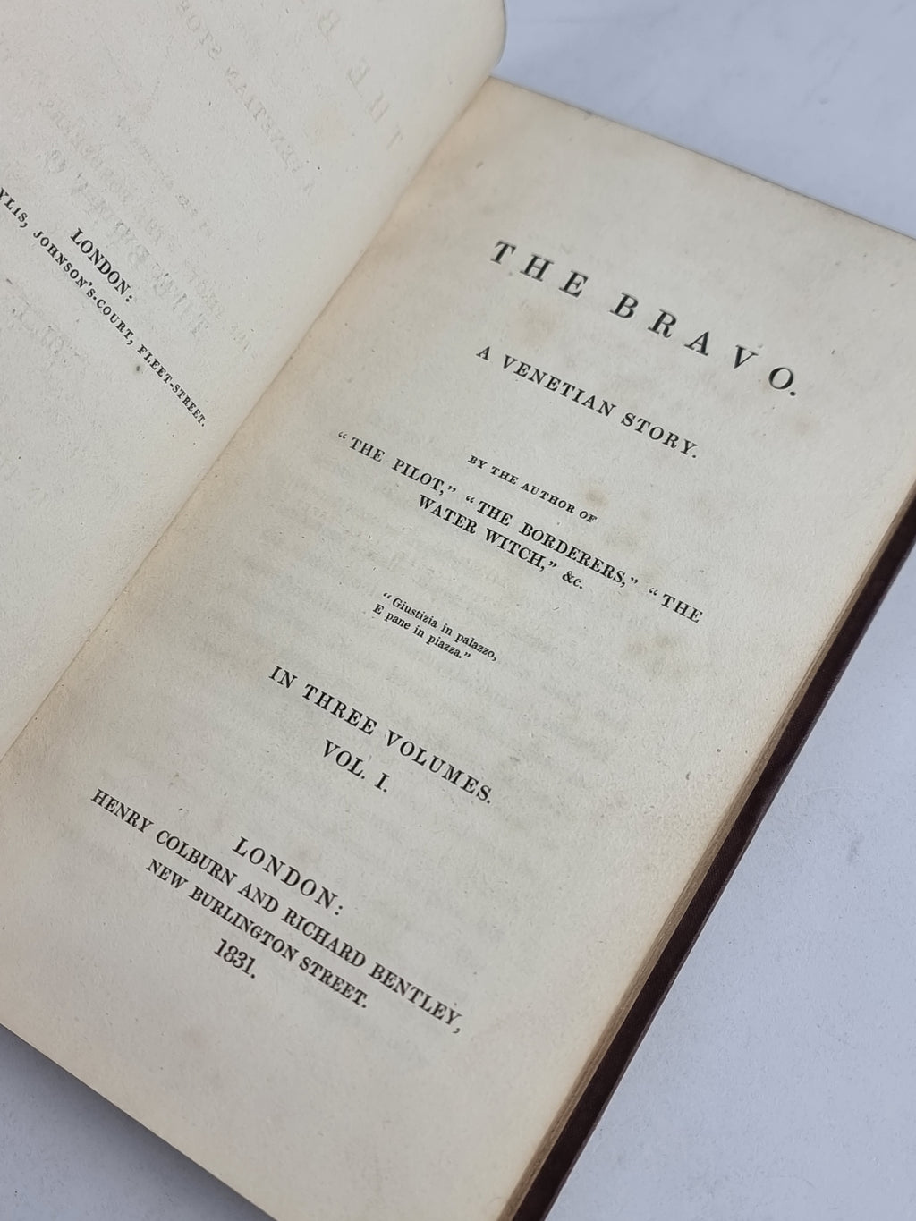 The Bravo. A Venetian Story, James Fenimore Cooper — 1st UK Edition
