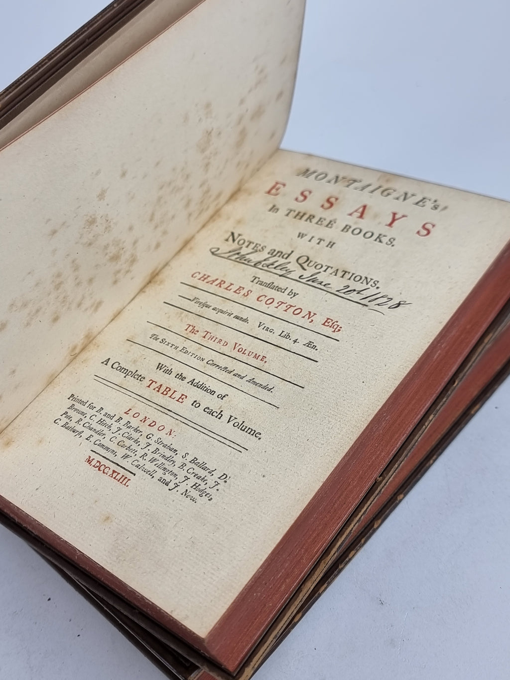 Montaigne's Essays in Three Books. With Notes and Quotations., Michel de Montaigne (Translated by Charles Cotton) — Sixth Edition Corrected and Amended