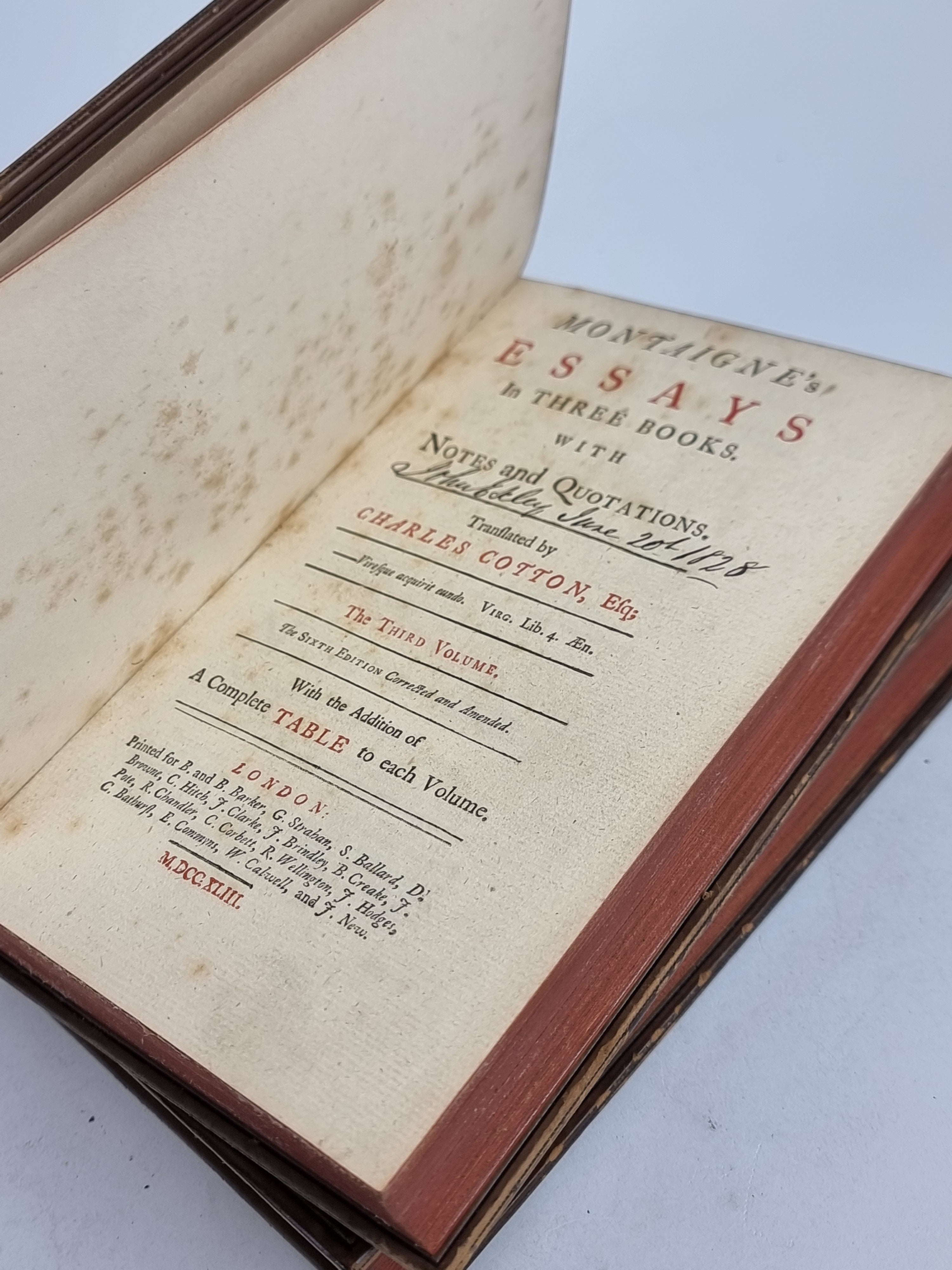Montaigne's Essays in Three Books. With Notes and Quotations., Michel de Montaigne (Translated by Charles Cotton) — Sixth Edition Corrected and Amended