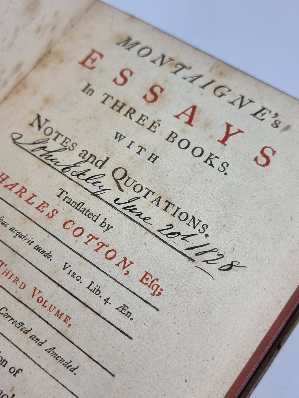 Montaigne's Essays in Three Books. With Notes and Quotations., Michel de Montaigne (Translated by Charles Cotton) — Sixth Edition Corrected and Amended