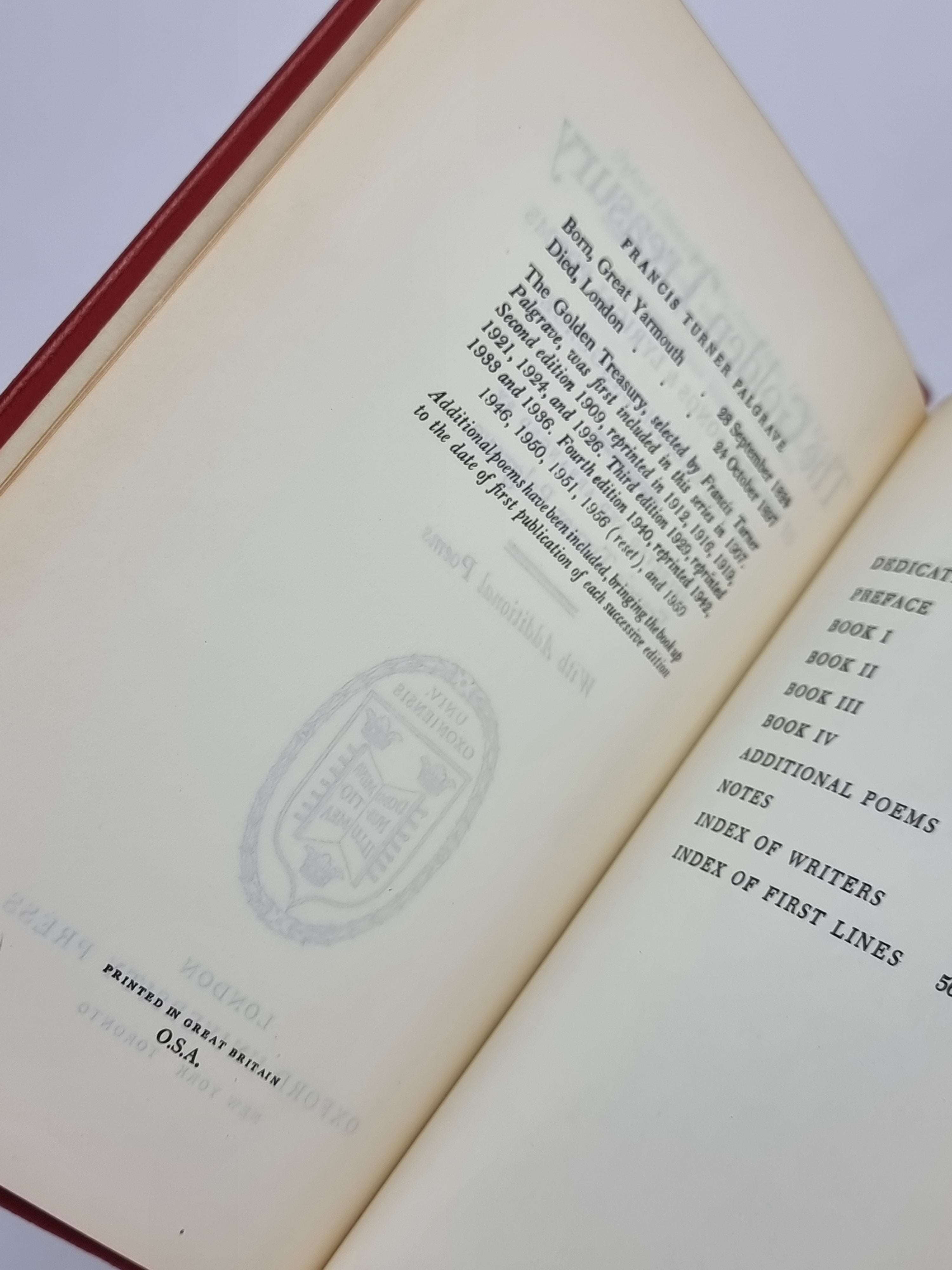 The Golden Treasury, Francis Turner Palgrave — Fourth Edition, 1960 Reprint