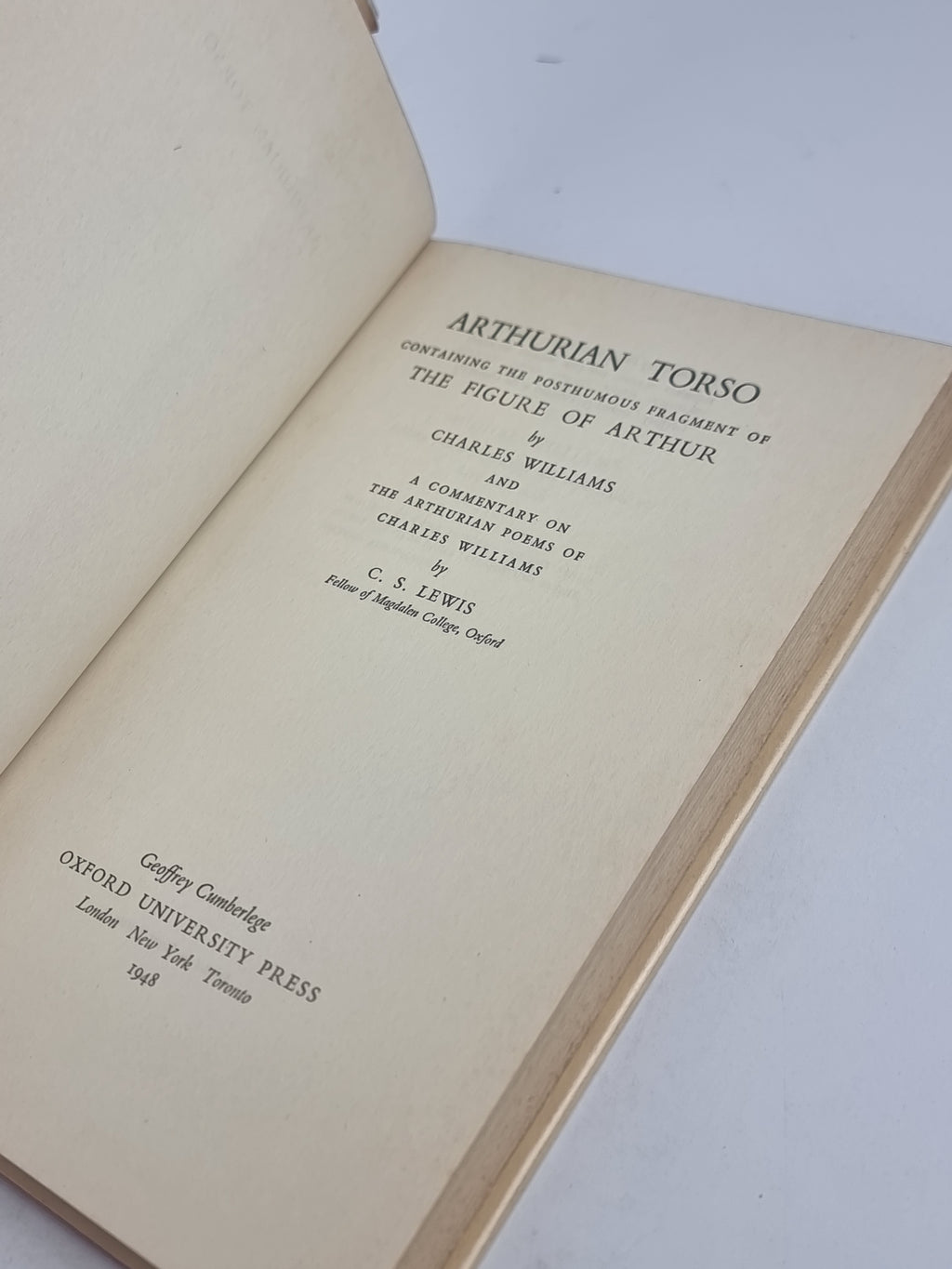 Arthurian Torso, Charles Williams and C. S. Lewis — 1st Edition