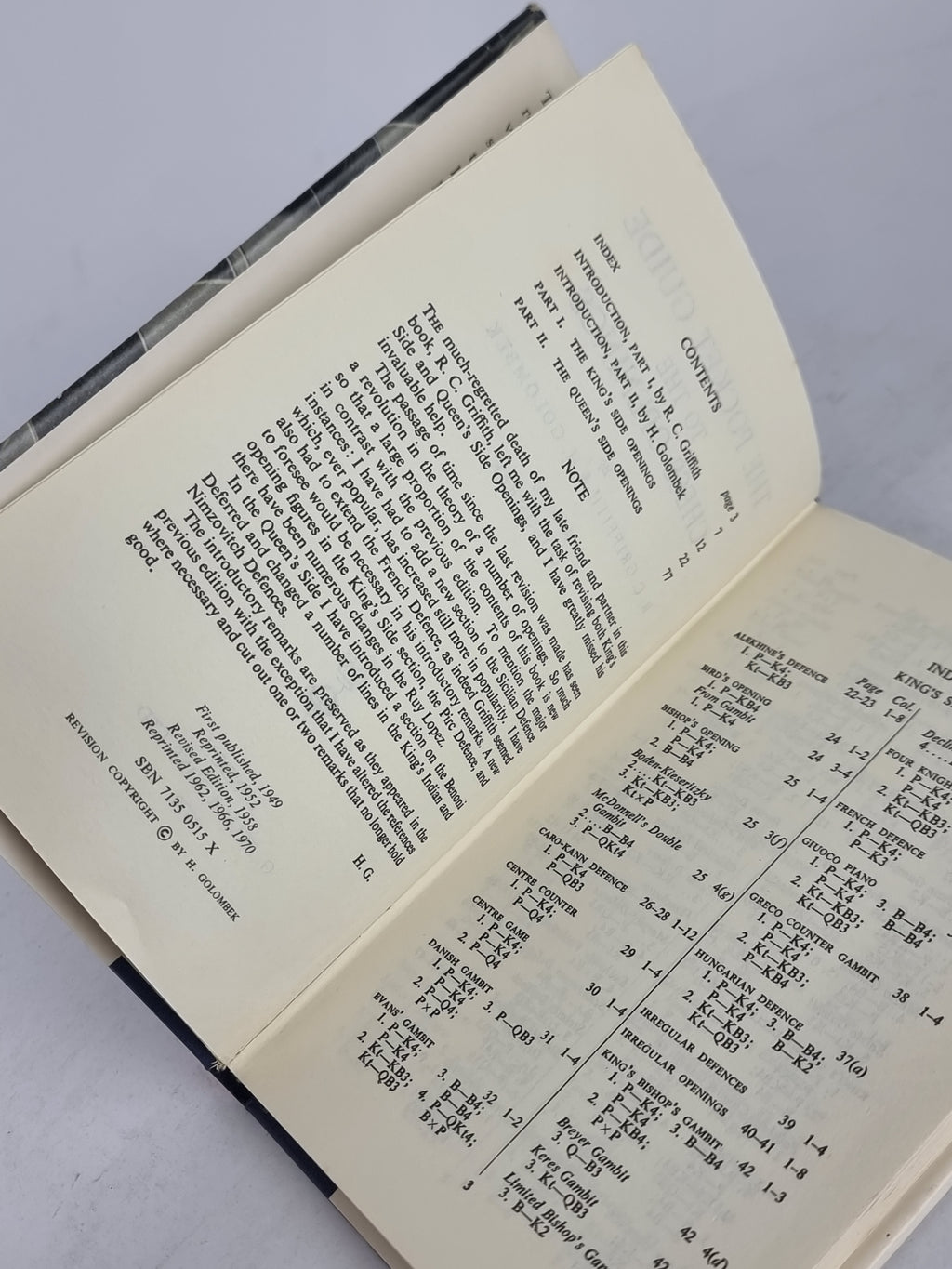 A Pocket Guide to the Chess Openings, R. C. Griffith & H. Golombek — 1970 Reprint