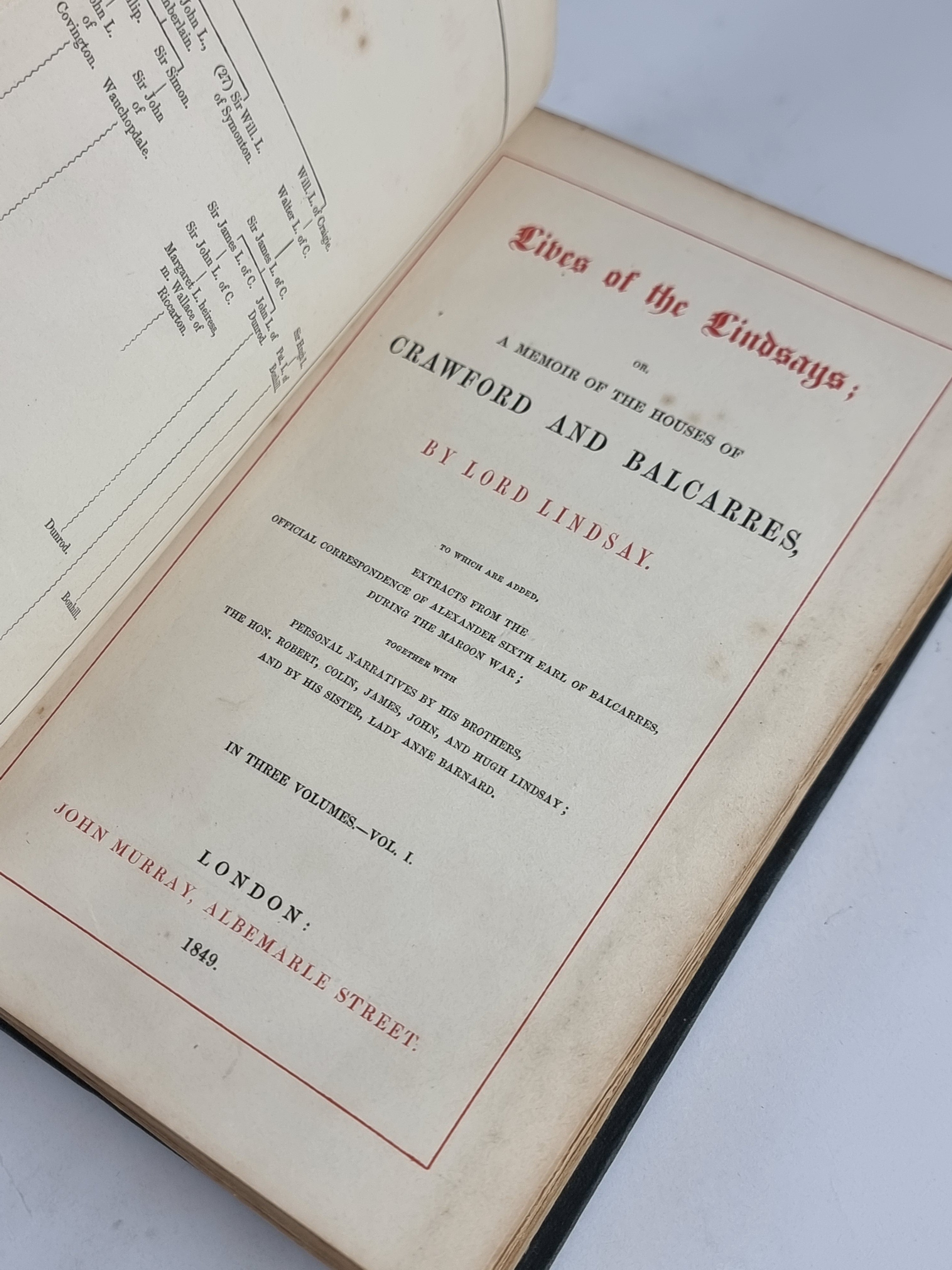 Lives of the Lindsays, Lord Lindsay — 1st Trade Edition