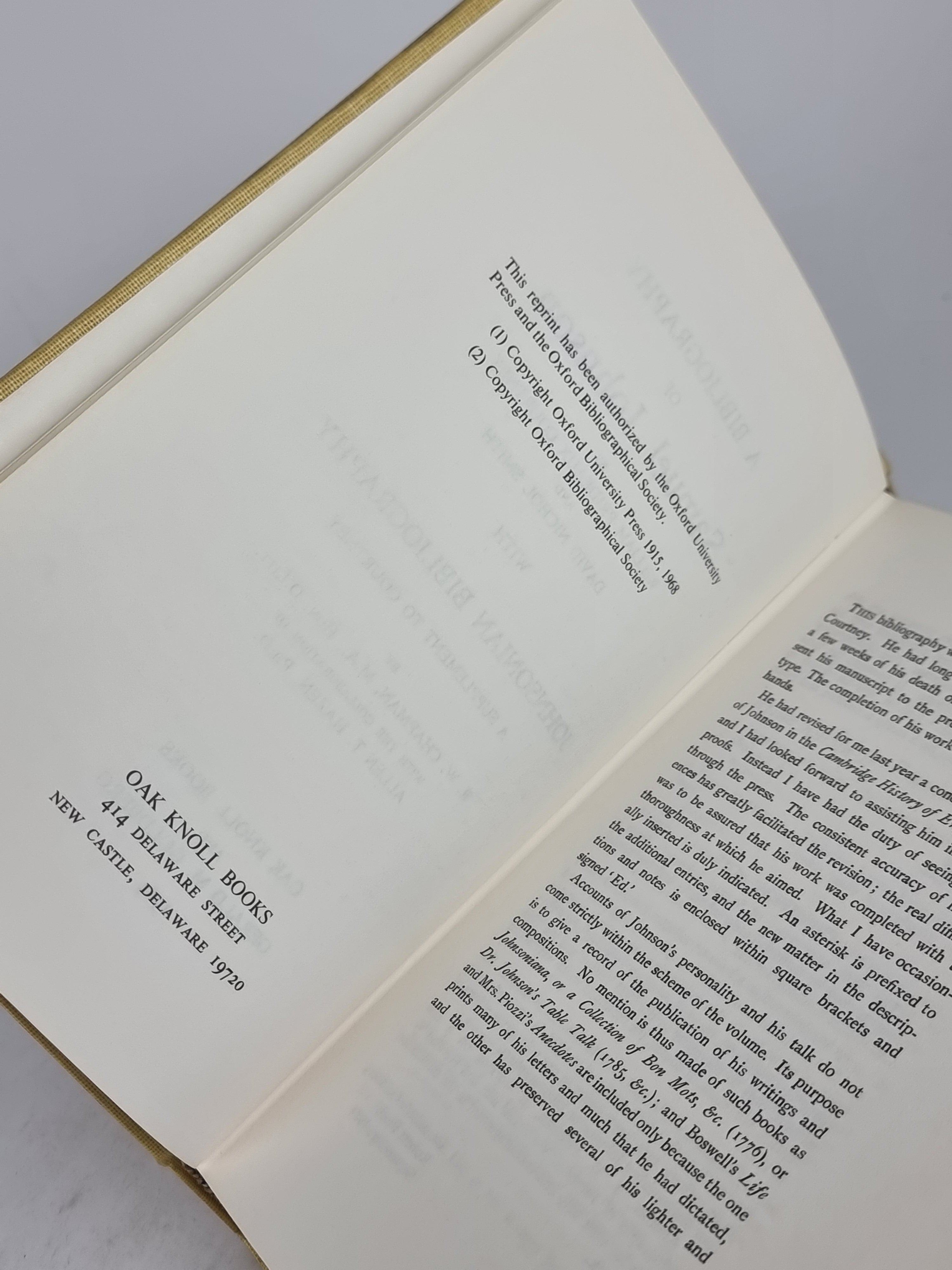A Bibliography of Samuel Johnson, William Prideaux Courtney and David Nichol Smith