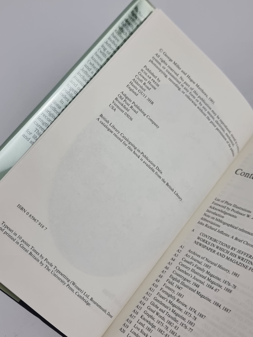 Richard Jefferies: A bibliographical study, George Miller and Hugoe Matthews